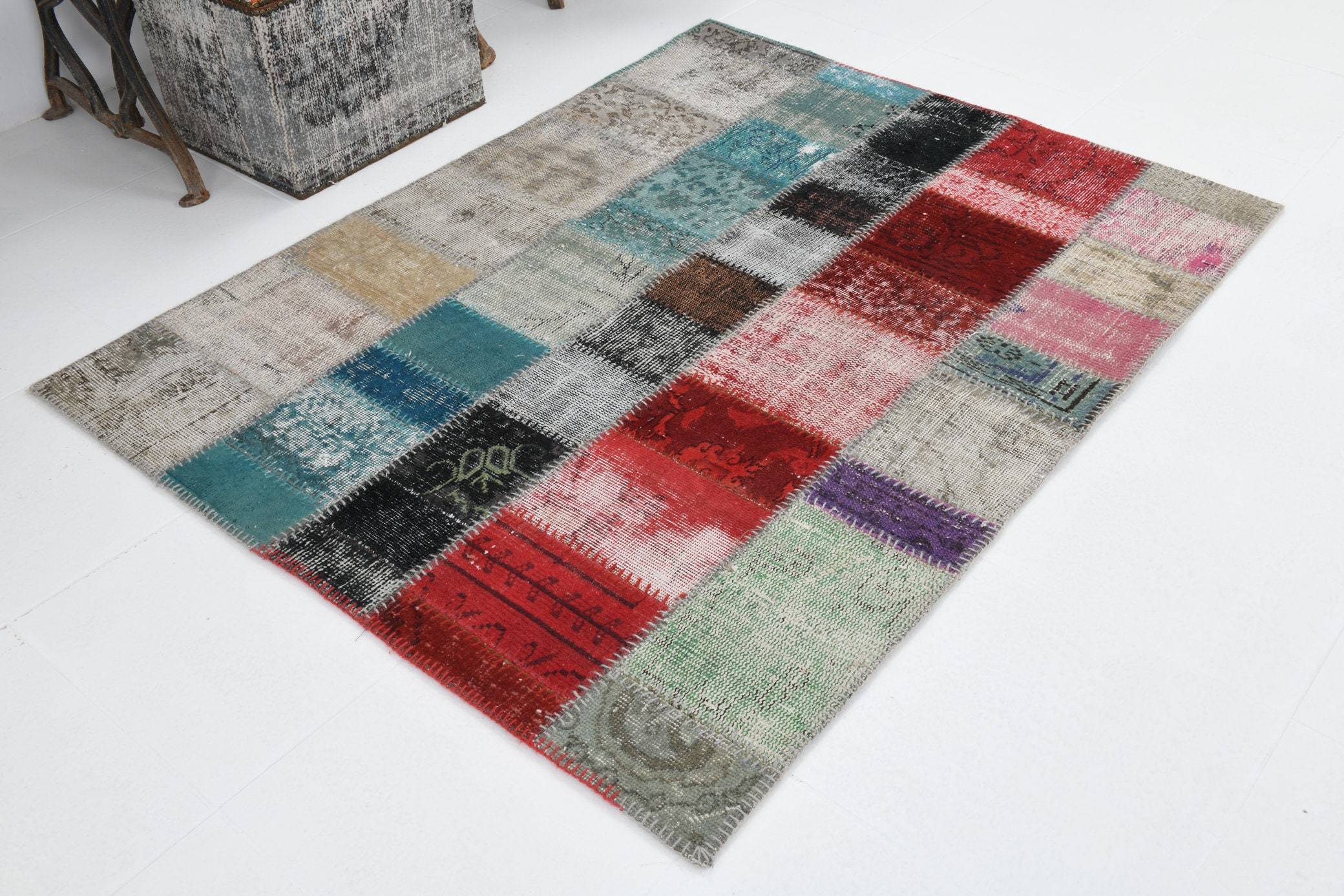 4' x 5' Multi Color Turkish Vintage Patchwork Rug  |  RugReform