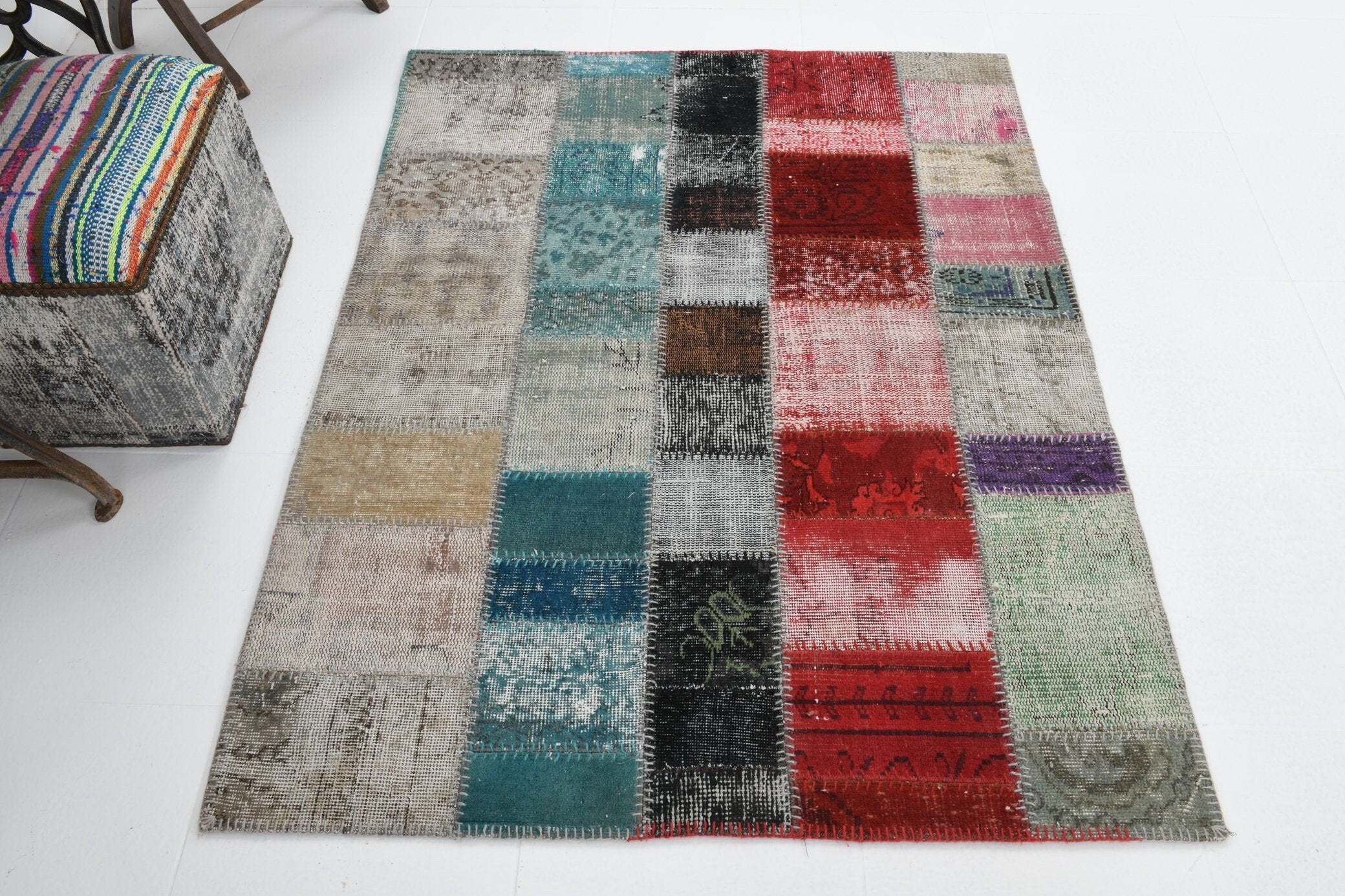 4' x 5' Multi Color Turkish Vintage Patchwork Rug  |  RugReform