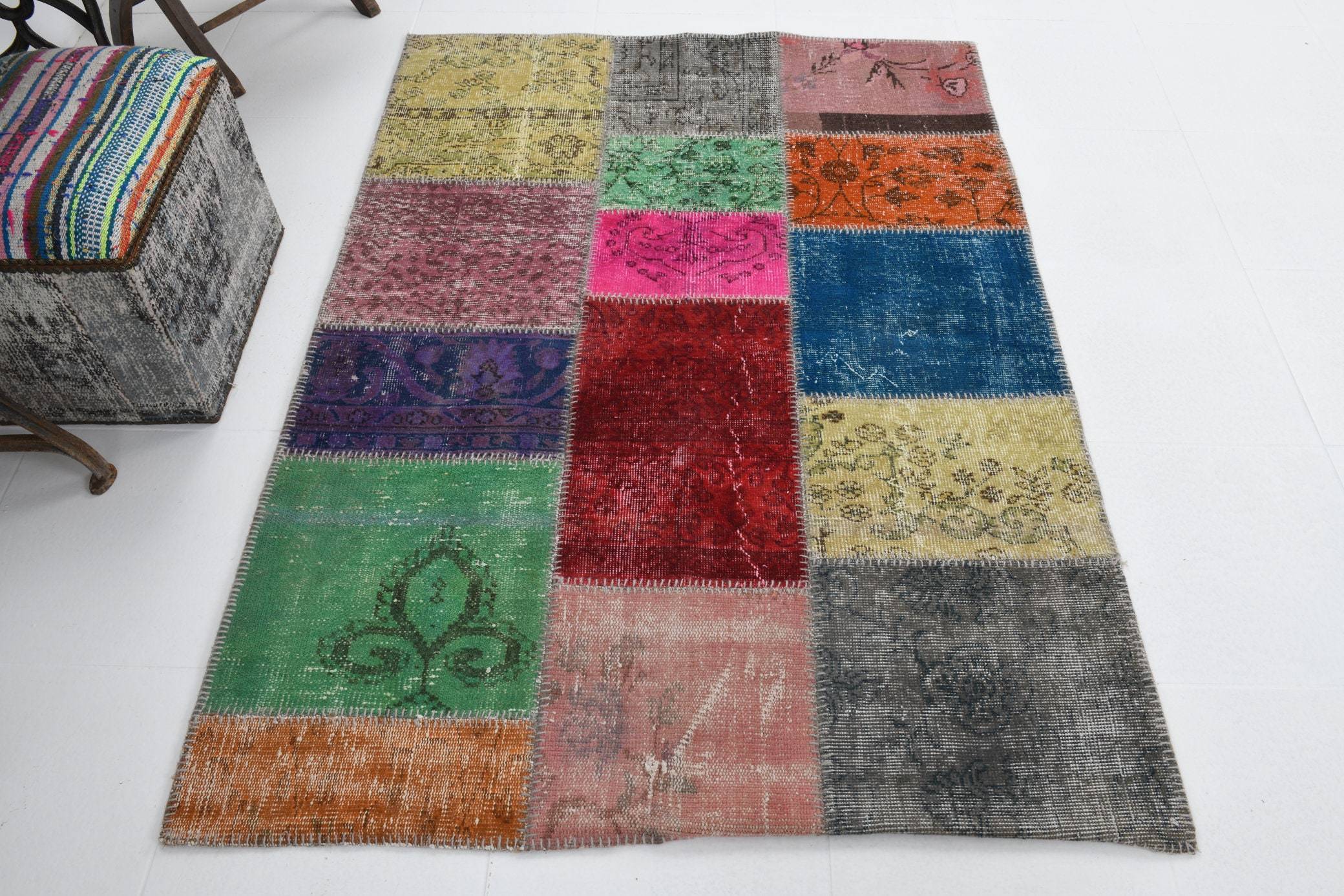 4' x 5' Multi Color Turkish Vintage Patchwork Rug  |  RugReform