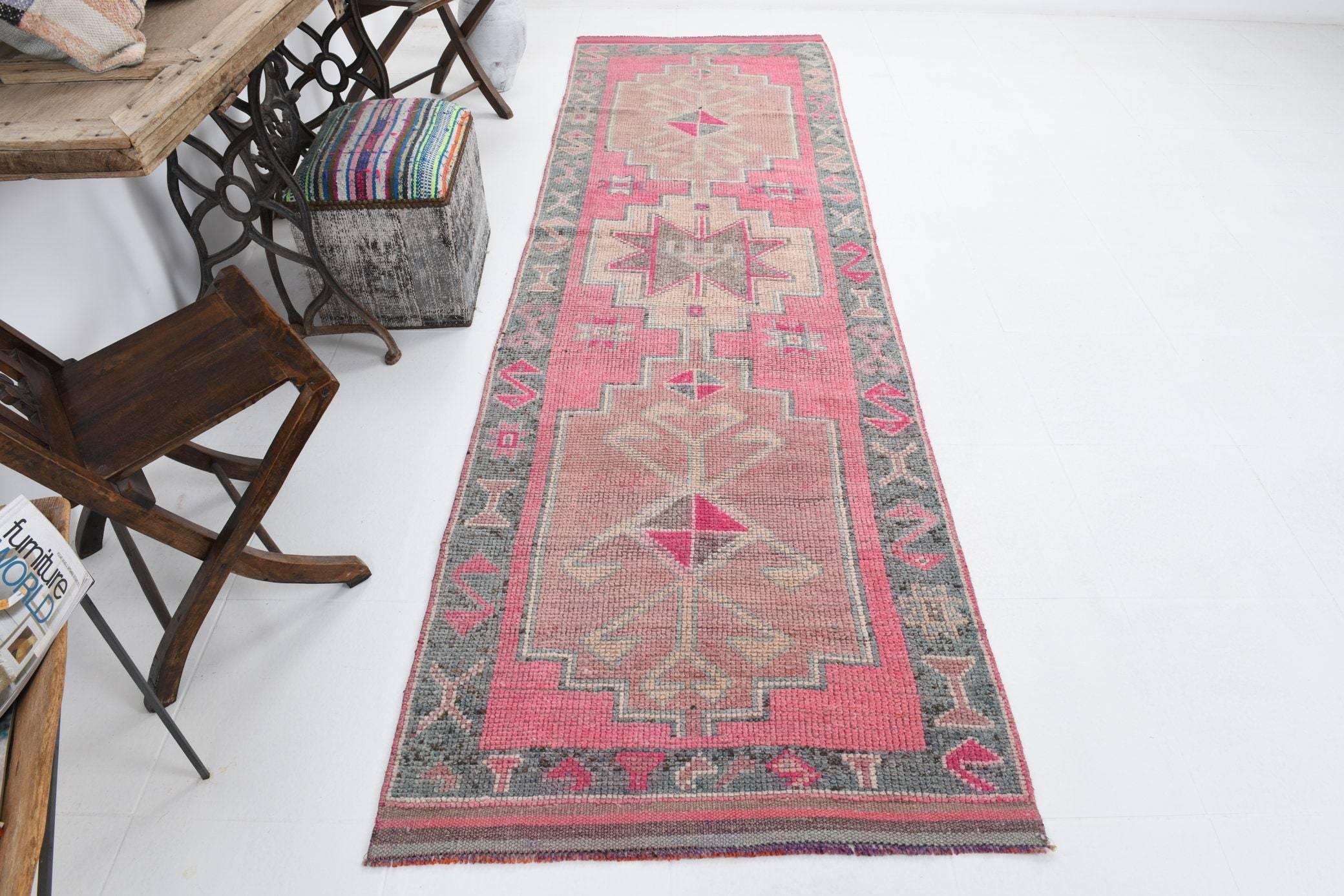 3' x 10' Pink Turkish Vintage Herki Rug  |  RugReform