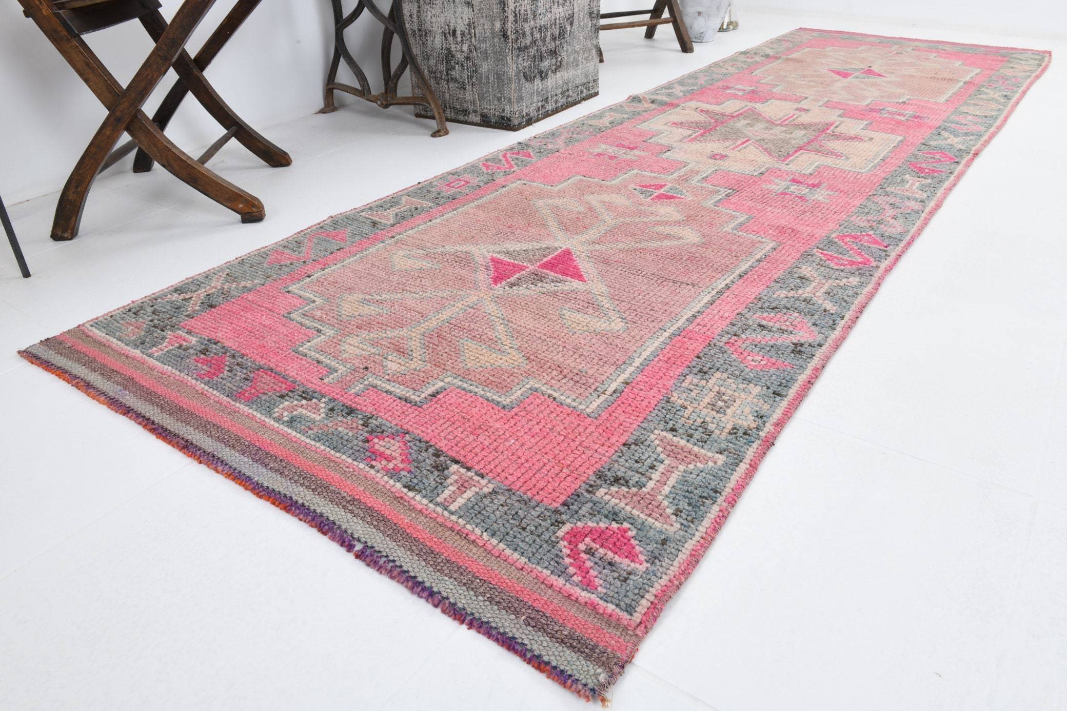 3' x 10' Pink Turkish Vintage Herki Rug  |  RugReform