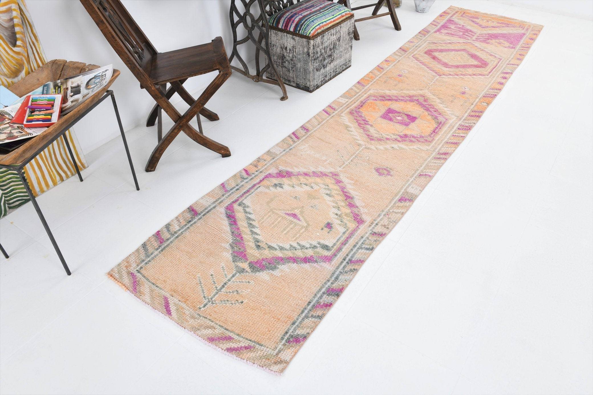 2' x 11' Vintage rug, Cotton Vintage rug, Distressed Vintage rug, Dorm Vintage rug, Entryway-Hallway Vintage rug, Kitchen-Dining Vintage rug, Living Room Vintage rug, Office Vintage rug, Oriental Vintage rug, Pink Vintage rug, Vintage Herki, Wool Vintage rug, Vintage rug