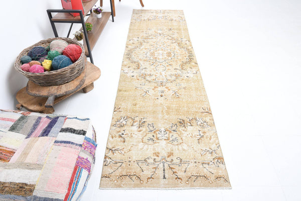 2' x 9' Tan-Ivory Turkish Vintage Runner Rug  |  RugReform