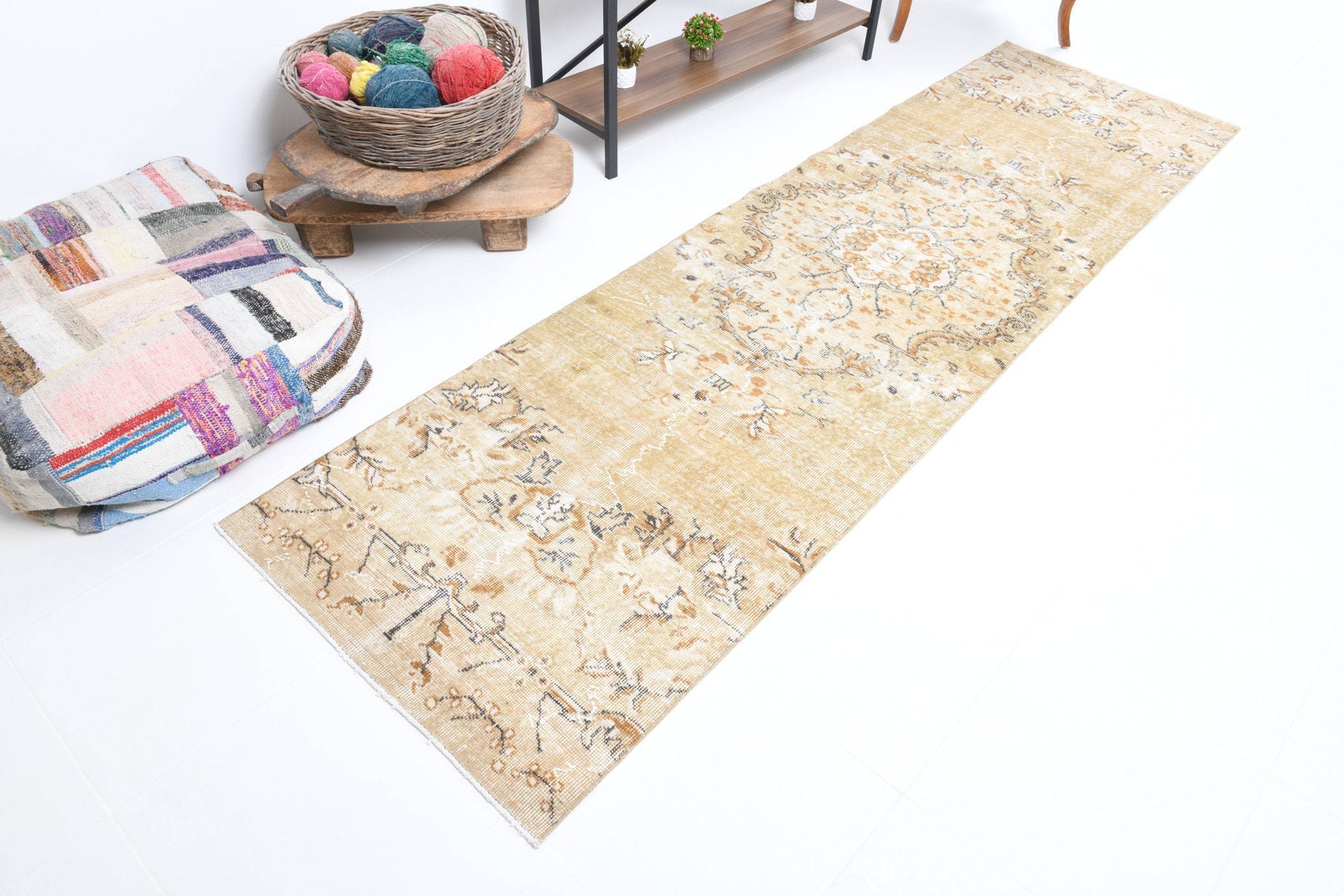 2' x 9' Tan-Ivory Turkish Vintage Runner Rug  |  RugReform