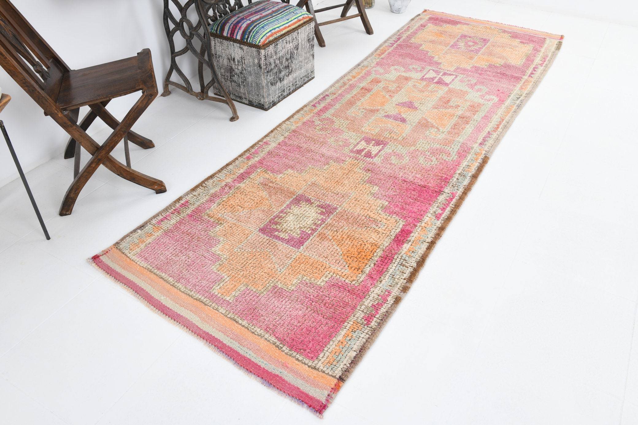 3' x 10' Pink Turkish Vintage Herki Rug  |  RugReform