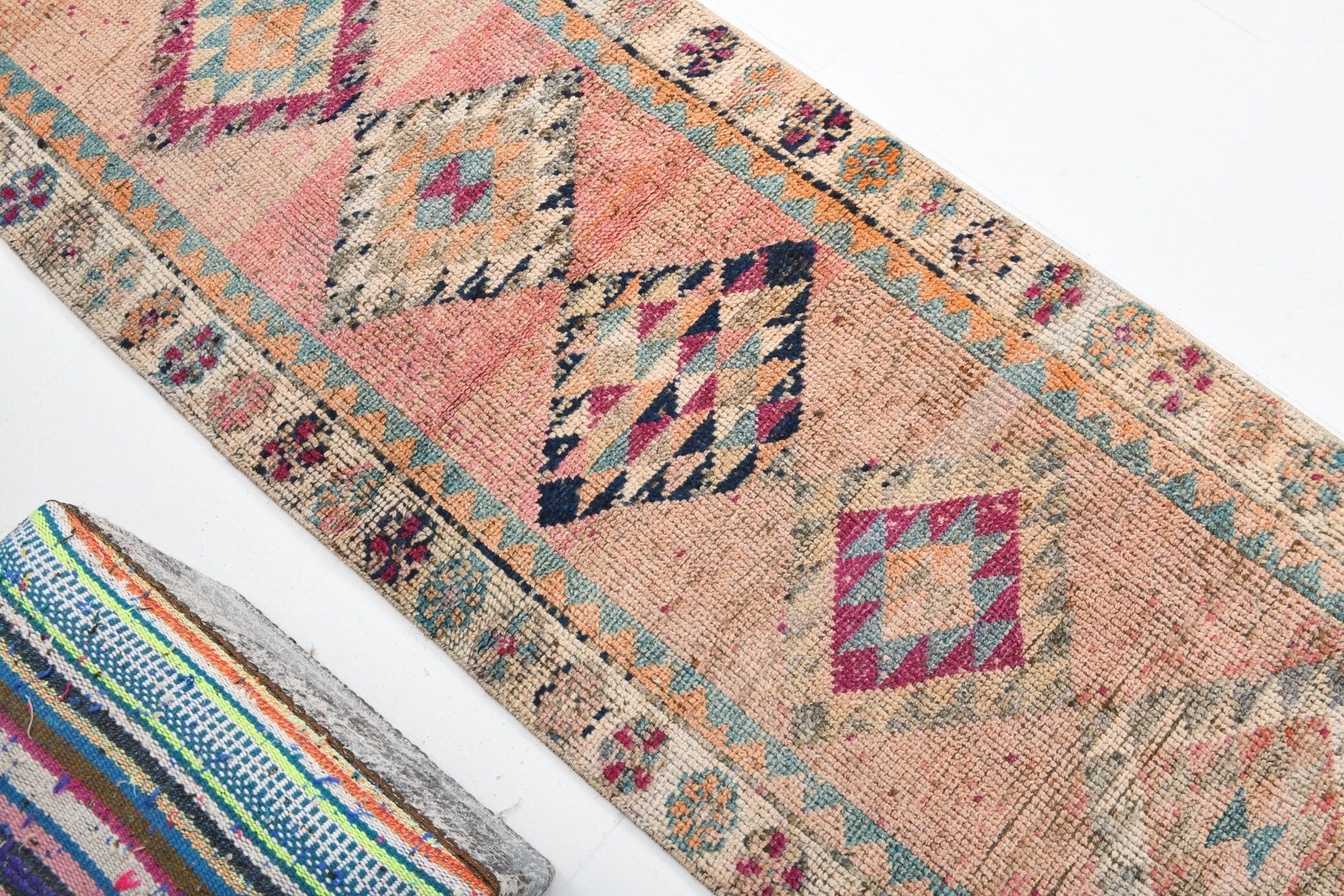 2' x 10' Vintage rug, Bohemian-Eclectic Vintage rug, Cotton Vintage rug, Entryway-Hallway Vintage rug, Kitchen-Dining Vintage rug, Living Room Vintage rug, Nursery Vintage rug, Office Vintage rug, Orange Vintage rug, Southwestern Vintage rug, Vintage Herki, Wool Vintage rug, Vintage rug