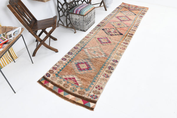 2' x 10' Vintage rug, Bohemian-Eclectic Vintage rug, Cotton Vintage rug, Entryway-Hallway Vintage rug, Kitchen-Dining Vintage rug, Living Room Vintage rug, Nursery Vintage rug, Office Vintage rug, Orange Vintage rug, Southwestern Vintage rug, Vintage Herki, Wool Vintage rug, Vintage rug