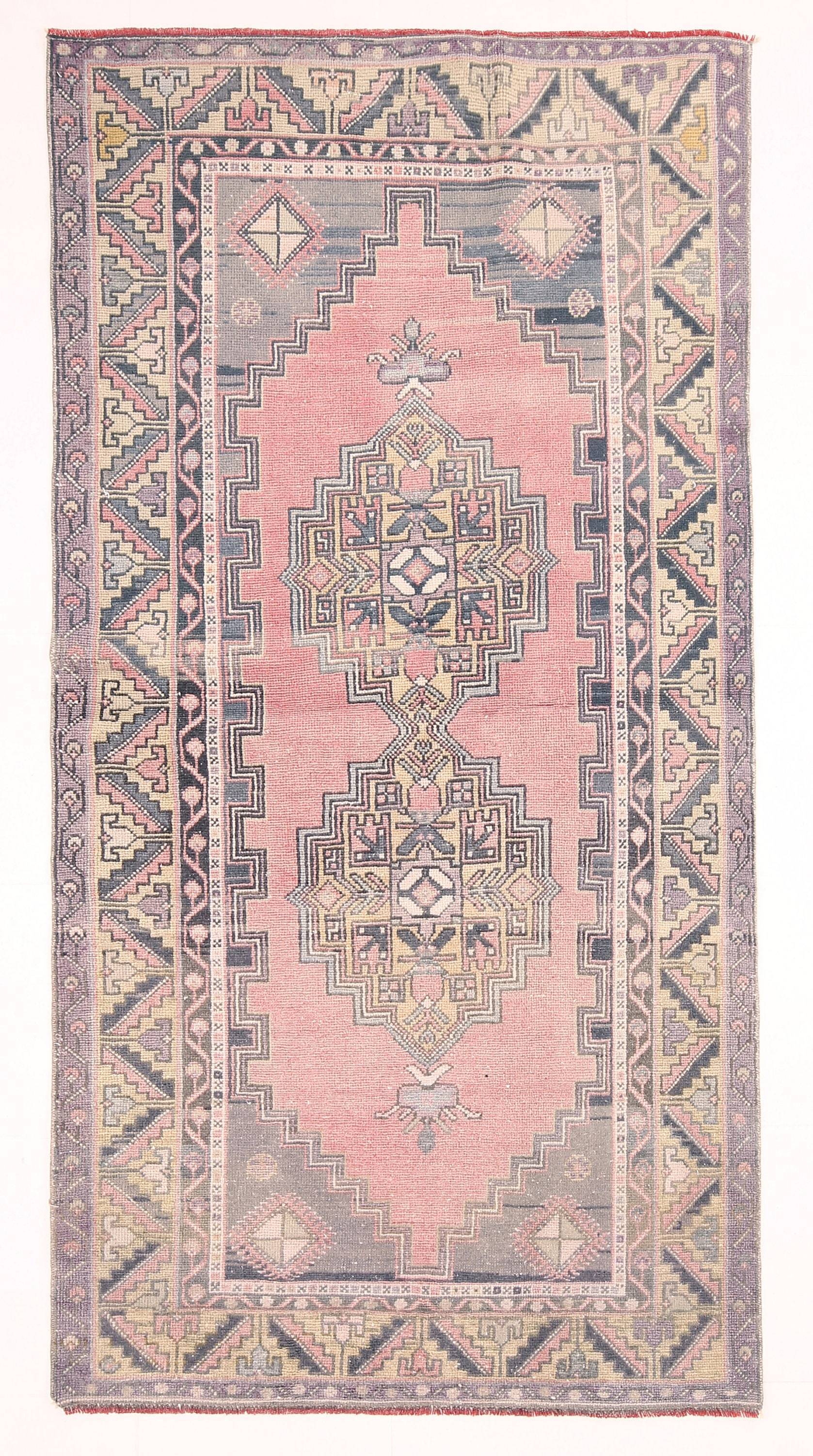 3' x 7' Vintage rug, Distressed Vintage rug, Dorm Vintage rug, Geometric Vintage rug, Kitchen-Dining Vintage rug, Living Room Vintage rug, Office Vintage rug, Patio-Outdoor Vintage rug, Pink Vintage rug, Vintage Oushak, Wool Vintage rug, Vintage rug