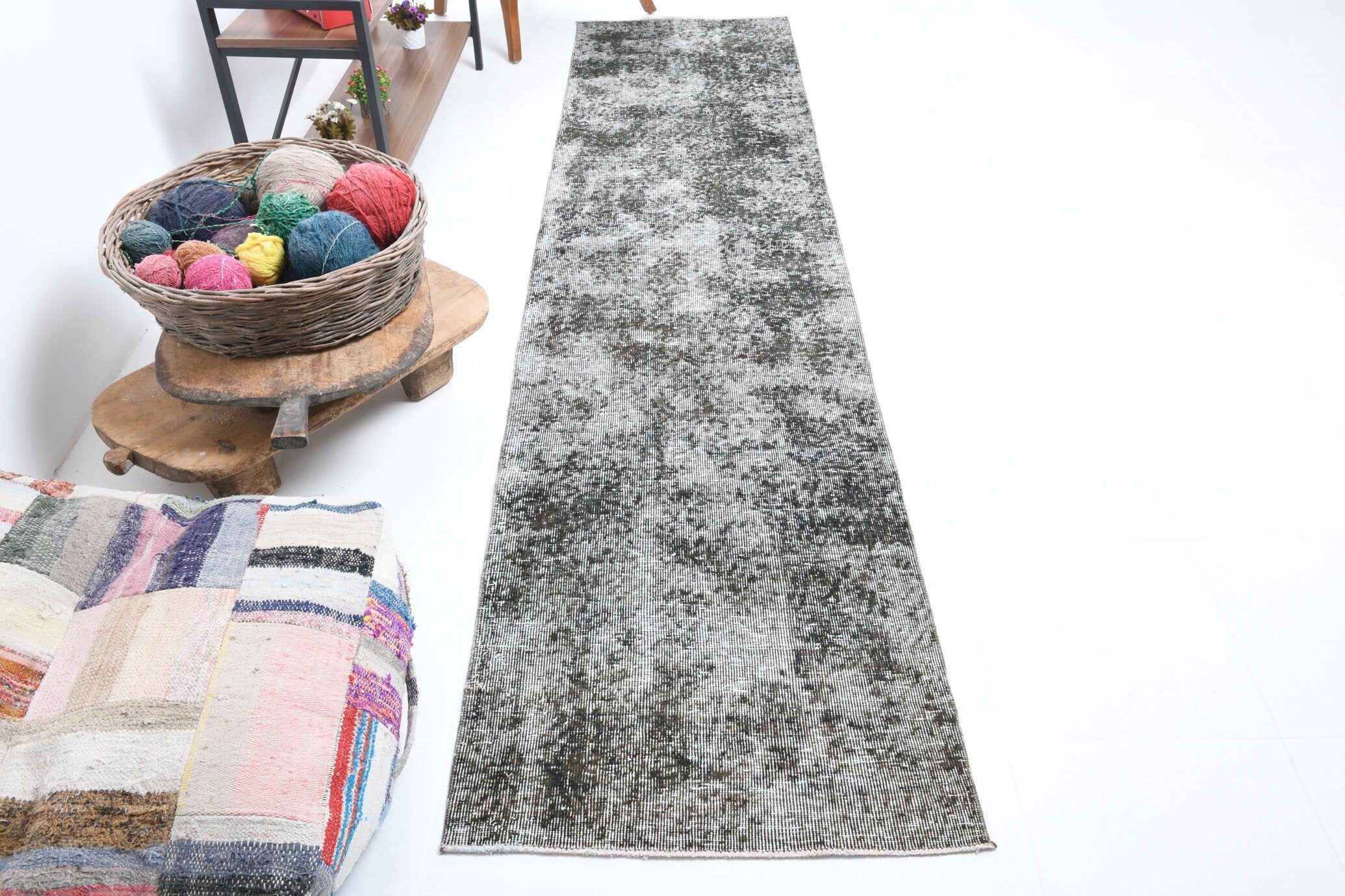 2' x 10' Black-Gray Turkish Vintage Runner Rug  |  RugReform