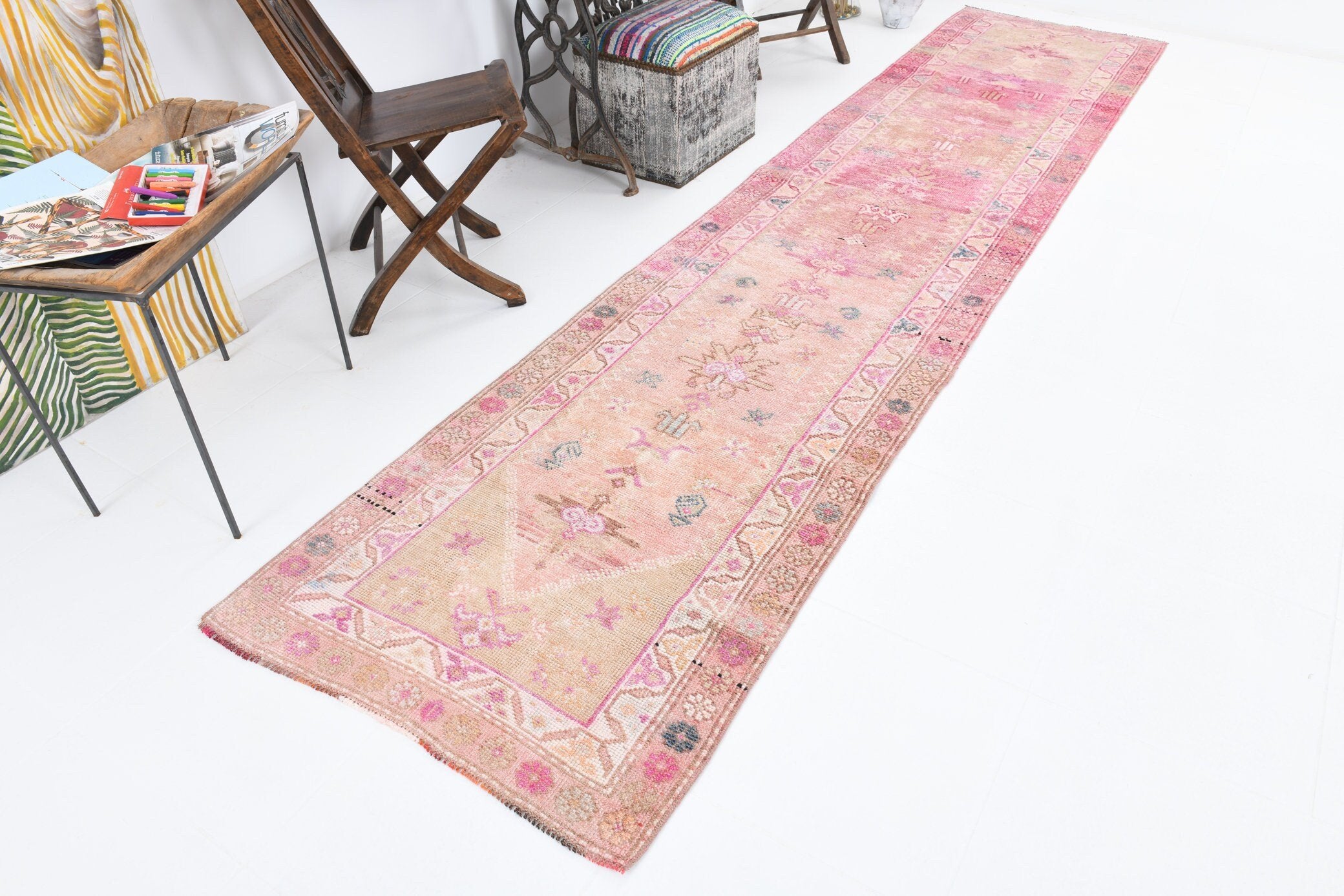 2' x 12' Vintage rug, Bedroom Vintage rug, Bohemian-Eclectic Vintage rug, Cotton Vintage rug, Dorm Vintage rug, Entryway-Hallway Vintage rug, Kitchen-Dining Vintage rug, Nursery Vintage rug, Pink Vintage rug, Southwestern Vintage rug, Vintage Herki, Wool Vintage rug, Vintage rug