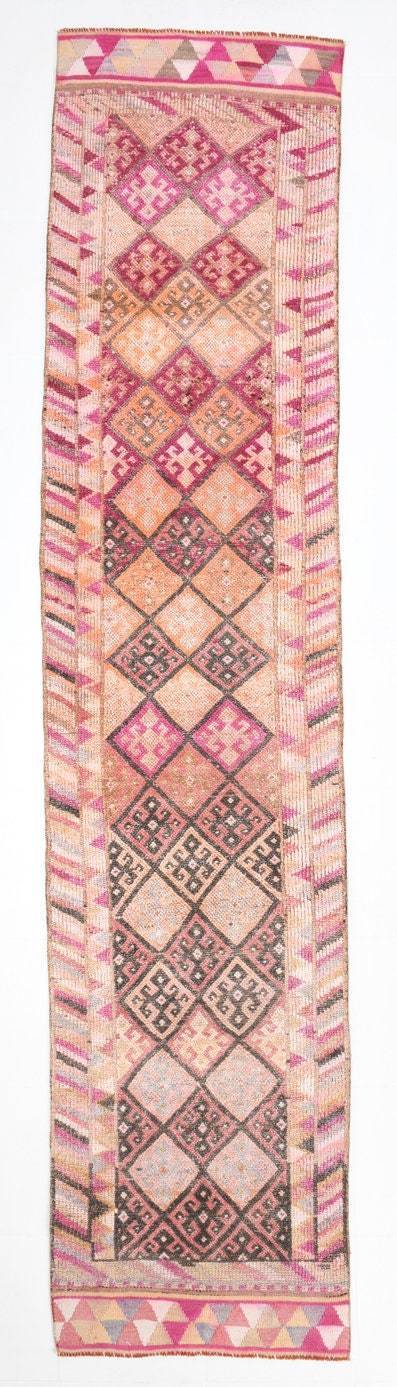 2' x 11' Vintage rug, Contemporary Vintage rug, Cotton Vintage rug, Dorm Vintage rug, Entryway-Hallway Vintage rug, Geometric Vintage rug, Kitchen-Dining Vintage rug, Living Room Vintage rug, Office Vintage rug, Pink Vintage rug, Vintage Herki, Wool Vintage rug, Vintage rug