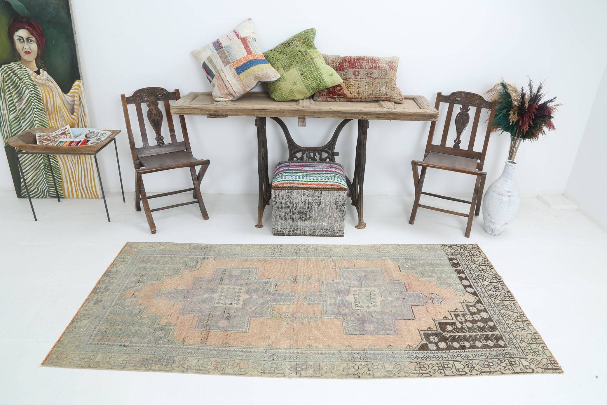 3' x 7' Vintage rug, Bathroom Vintage rug, Bedroom Vintage rug, Country-Farmhouse Vintage rug, Kitchen-Dining Vintage rug, Living Room Vintage rug, Multi Color Vintage rug, Office Vintage rug, Solid Vintage rug, Vintage Oushak, Wool Vintage rug, Vintage rug