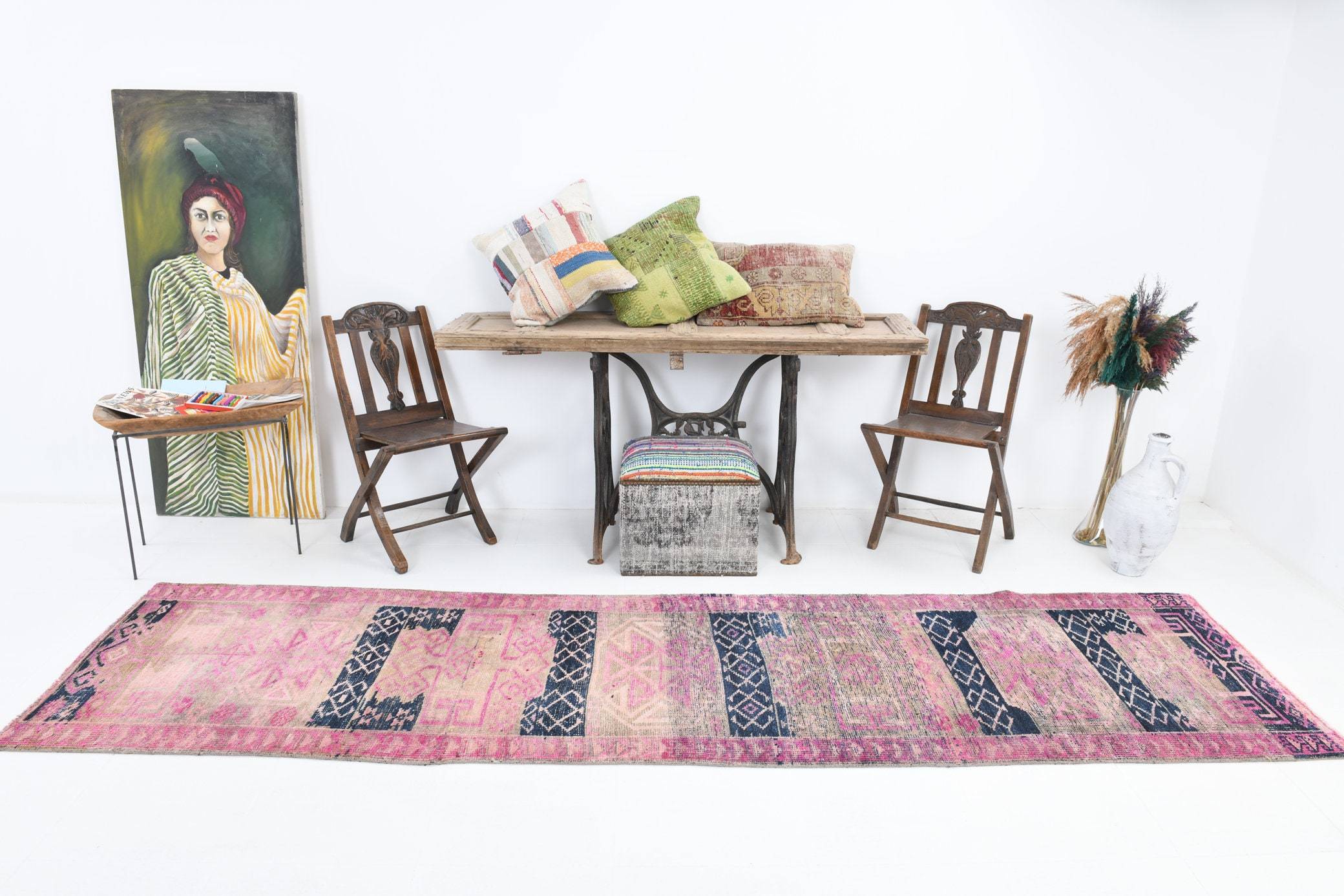 2' x 11' Vintage rug, Cotton Vintage rug, Distressed Vintage rug, Dorm Vintage rug, Entryway-Hallway Vintage rug, Kitchen-Dining Vintage rug, Living Room Vintage rug, Nursery Vintage rug, Oriental Vintage rug, Pink Vintage rug, Vintage Herki, Wool Vintage rug, Vintage rug