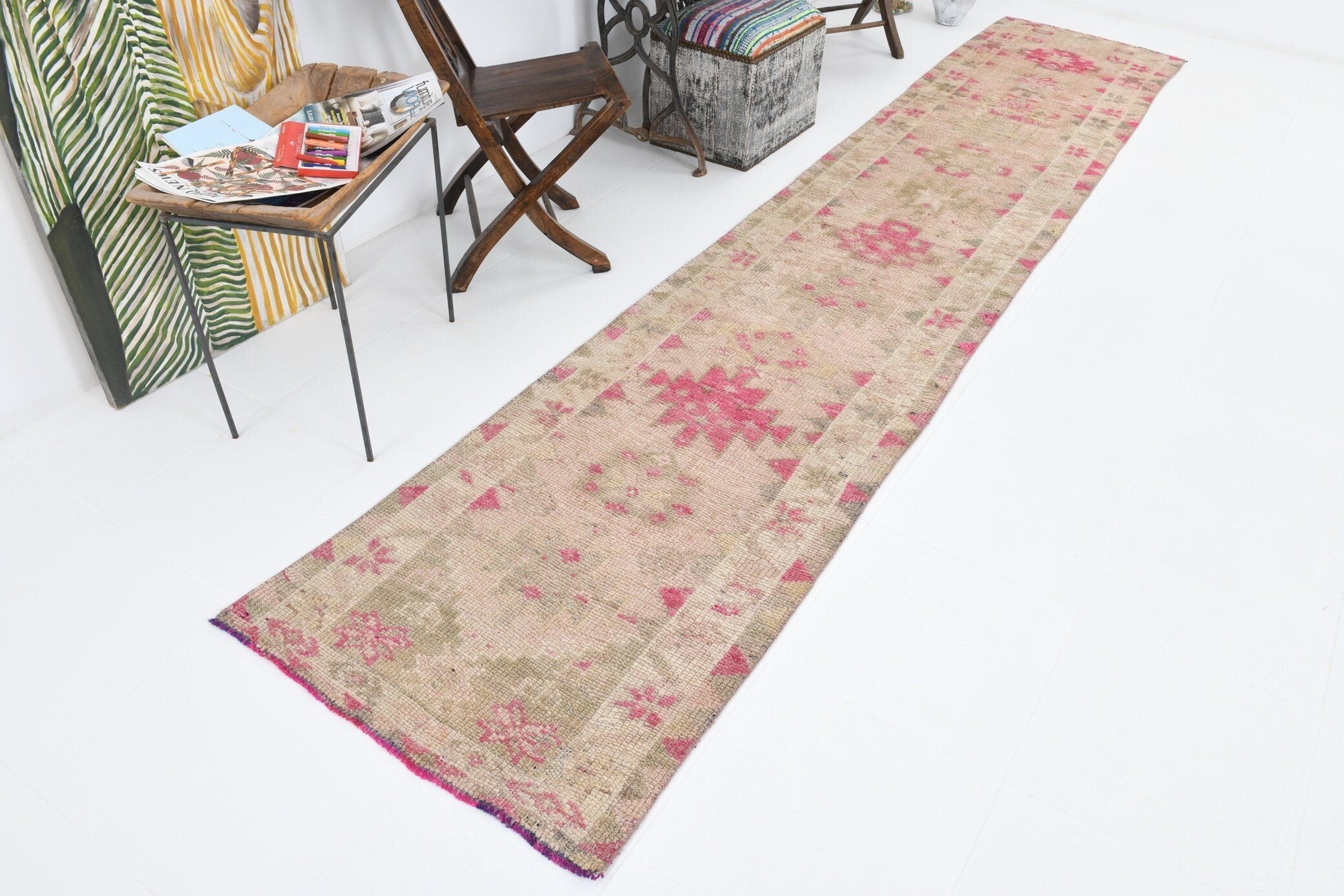 2' x 13' Vintage rug, Bedroom Vintage rug, Cotton Vintage rug, Distressed Vintage rug, Entryway-Hallway Vintage rug, Kitchen-Dining Vintage rug, Laundry Vintage rug, Office Vintage rug, Pink Vintage rug, Southwestern Vintage rug, Vintage Herki, Wool Vintage rug, Vintage rug