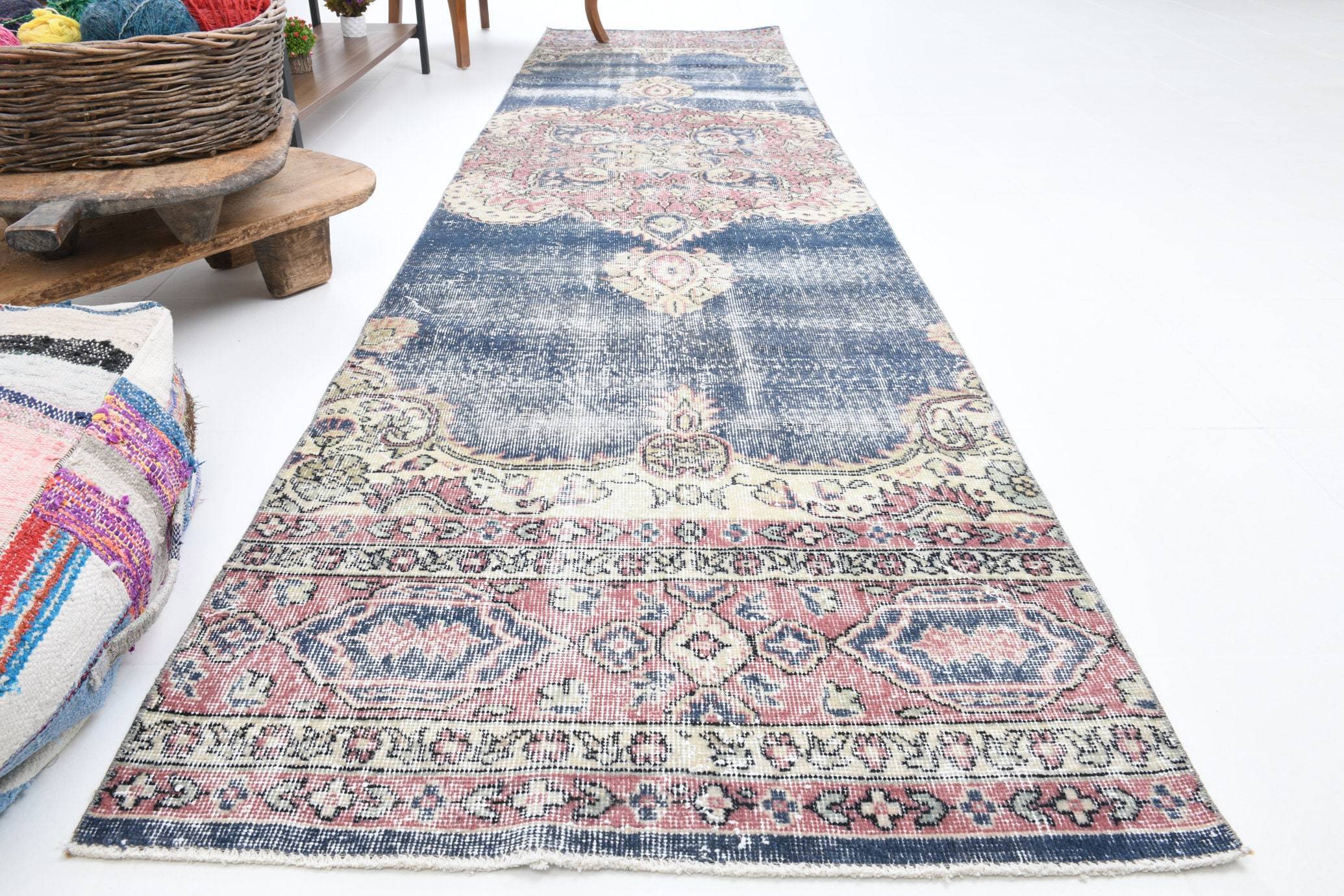 2' x 11' Blue Turkish Vintage Runner Rug  |  RugReform