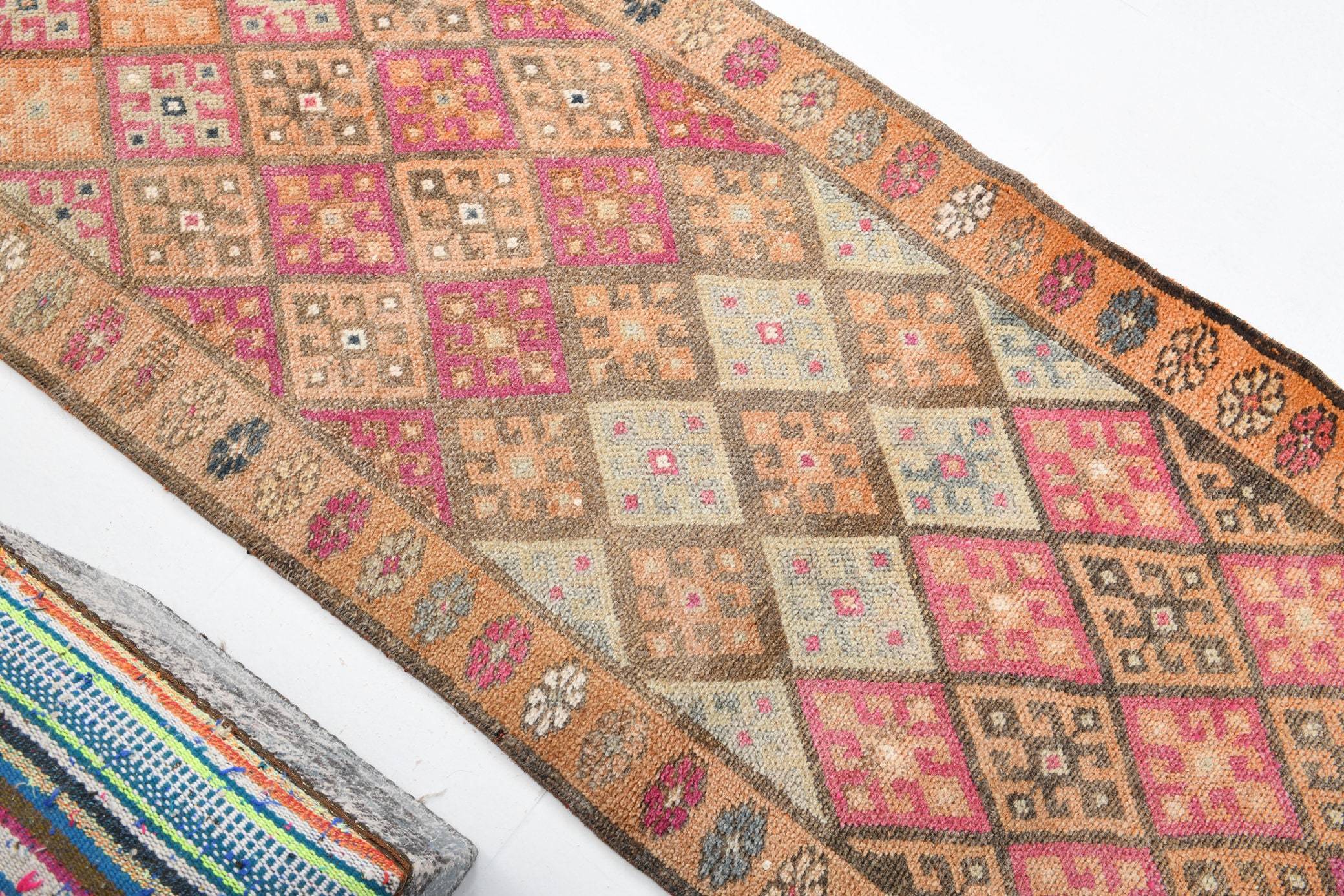 2' x 13' Vintage rug, Bedroom Vintage rug, Cotton Vintage rug, Geometric Vintage rug, Kitchen-Dining Vintage rug, Living Room Vintage rug, Nursery Vintage rug, Office Vintage rug, Pink Vintage rug, Scandinavian Vintage rug, Vintage Herki, Wool Vintage rug, Vintage rug