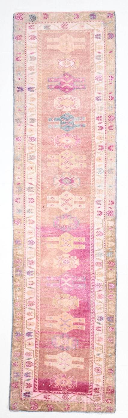 3' x 11' Vintage rug, Bohemian-Eclectic Vintage rug, Cotton Vintage rug, Entryway-Hallway Vintage rug, Kitchen-Dining Vintage rug, Laundry Vintage rug, Living Room Vintage rug, Office Vintage rug, Pink Vintage rug, Southwestern Vintage rug, Vintage Herki, Wool Vintage rug, Vintage rug