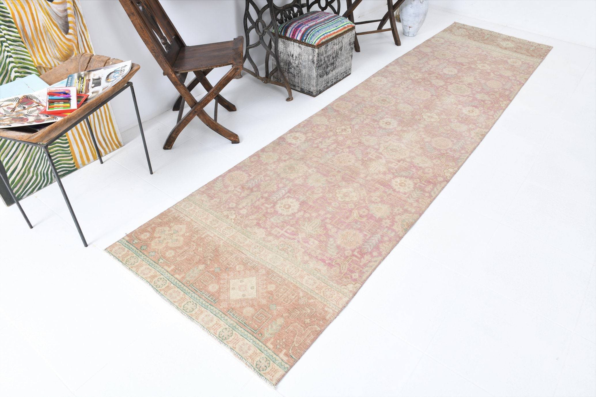 3' x 12' Vintage rug, Cotton Vintage rug, Dorm Vintage rug, Entryway-Hallway Vintage rug, Kitchen-Dining Vintage rug, Living Room Vintage rug, Office Vintage rug, Persian Vintage rug, Pink Vintage rug, Rustic-Primitive Vintage rug, Vintage Silverwash, Wool Vintage rug, Vintage rug