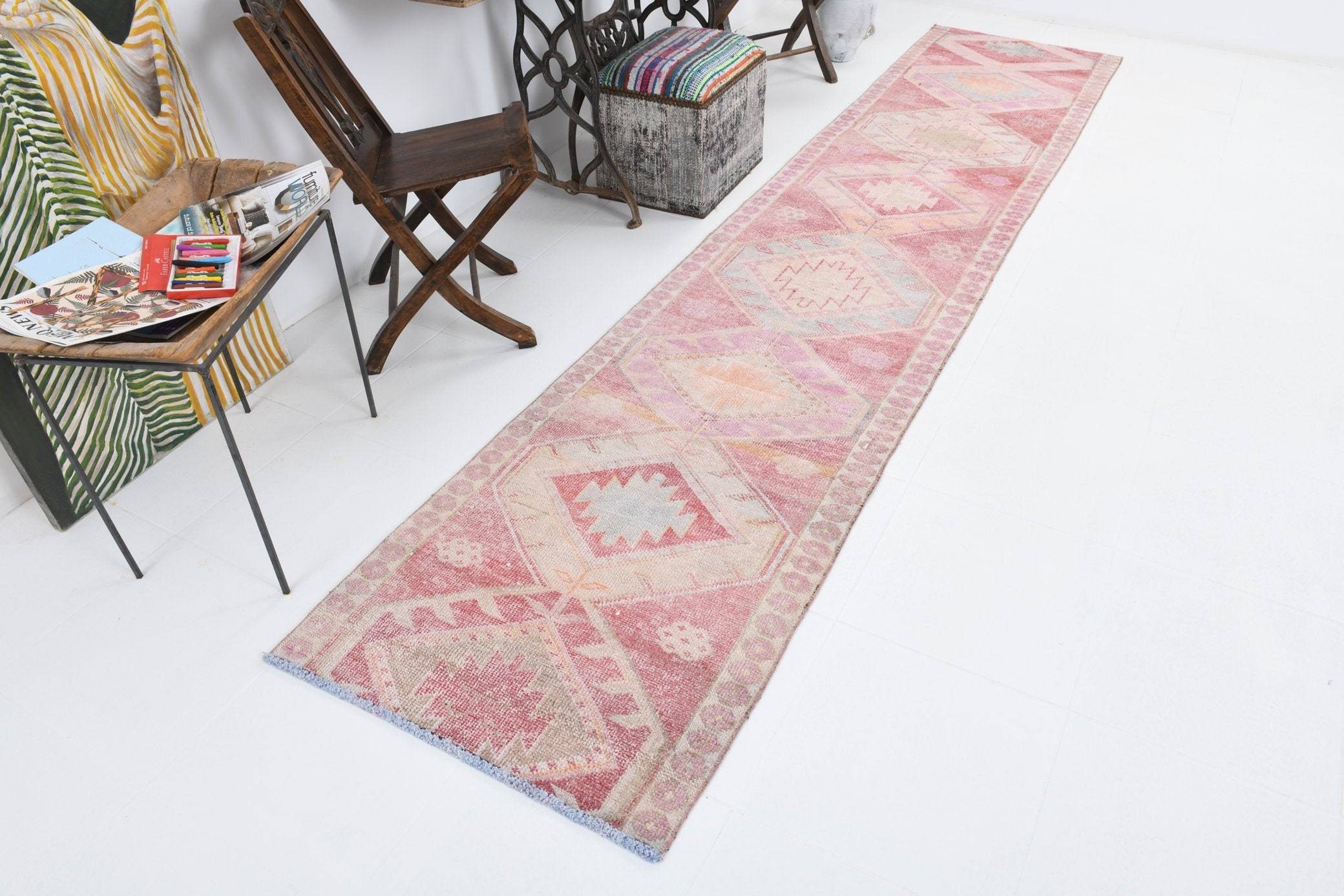 2' x 12' Vintage rug, Cotton Vintage rug, Entryway-Hallway Vintage rug, Kids Vintage rug, Kitchen-Dining Vintage rug, Living Room Vintage rug, Office Vintage rug, Pink Vintage rug, Rustic-Primitive Vintage rug, Southwestern Vintage rug, Vintage Herki, Wool Vintage rug, Vintage rug