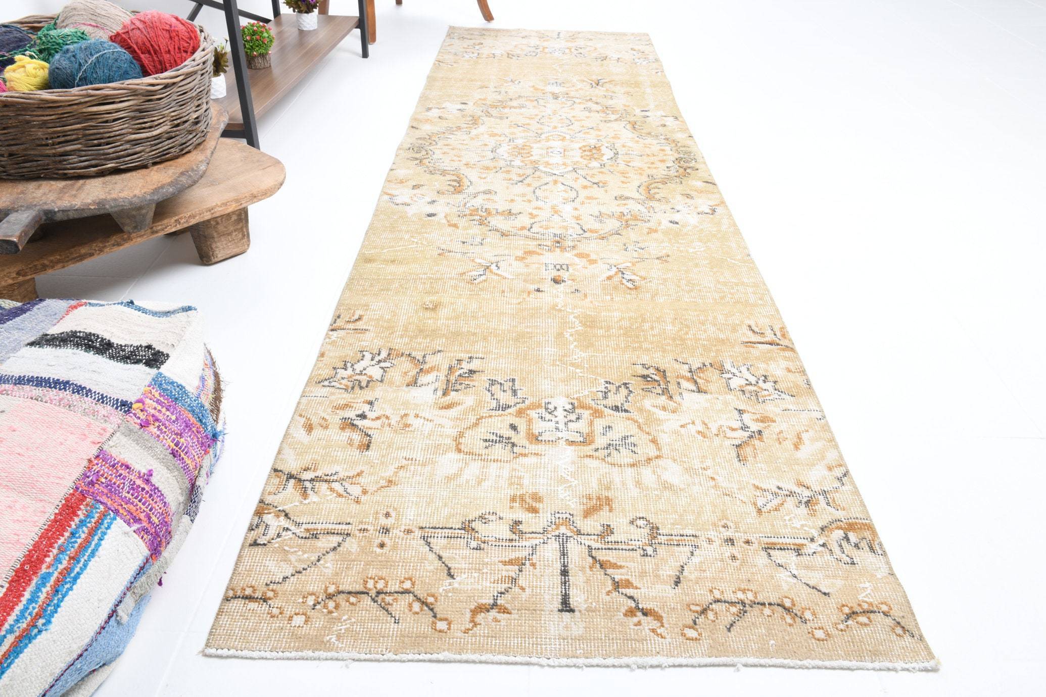 2' x 9' Tan-Ivory Turkish Vintage Runner Rug  |  RugReform