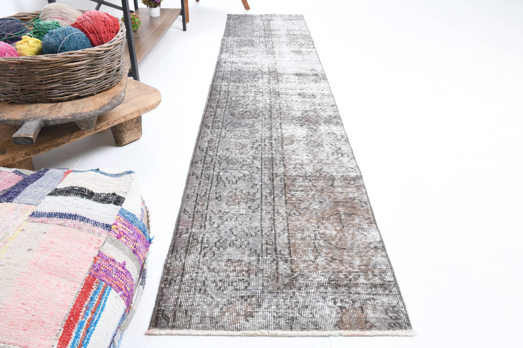 1' x 9' Black-Gray Turkish Vintage Runner Rug  |  RugReform