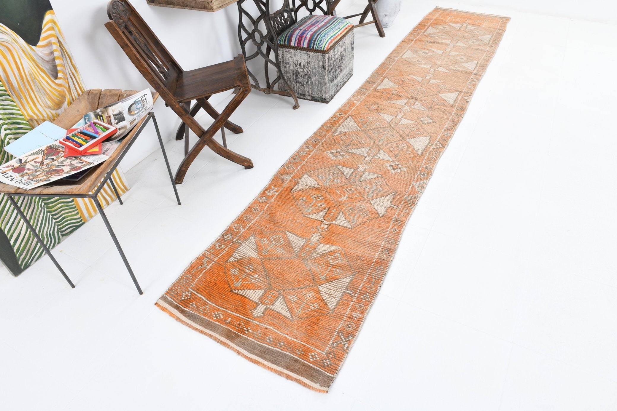 2' x 12' Vintage rug, Cotton Vintage rug, Dorm Vintage rug, Entryway-Hallway Vintage rug, Geometric Vintage rug, Kitchen-Dining Vintage rug, Living Room Vintage rug, Office Vintage rug, Orange Vintage rug, Rustic-Primitive Vintage rug, Vintage Herki, Wool Vintage rug, Vintage rug