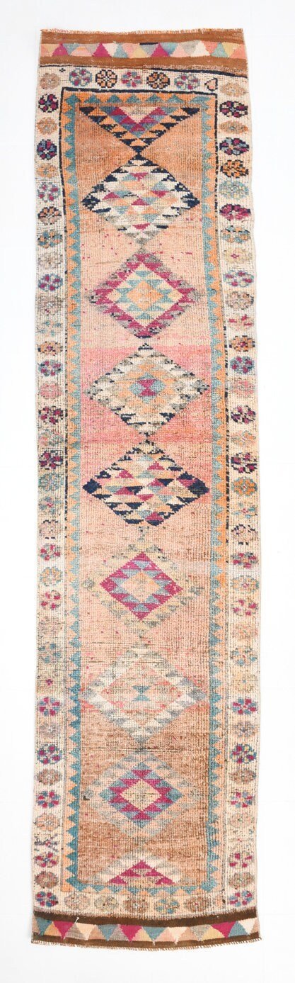 2' x 10' Vintage rug, Bohemian-Eclectic Vintage rug, Cotton Vintage rug, Entryway-Hallway Vintage rug, Kitchen-Dining Vintage rug, Living Room Vintage rug, Nursery Vintage rug, Office Vintage rug, Orange Vintage rug, Southwestern Vintage rug, Vintage Herki, Wool Vintage rug, Vintage rug