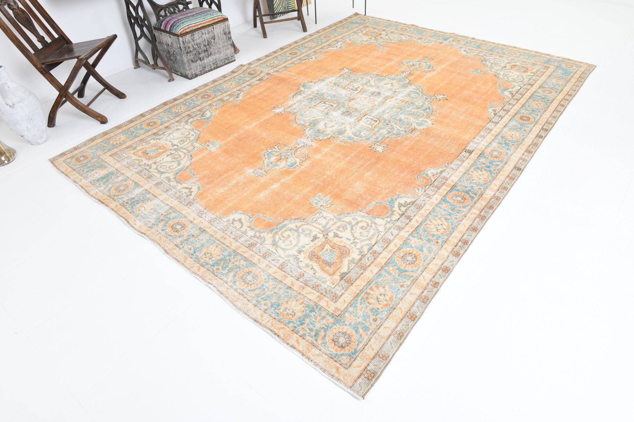 7' x 10' Vintage rug, Cotton Vintage rug, Country-Farmhouse Vintage rug, Dorm Vintage rug, Kids Vintage rug, Kitchen-Dining Vintage rug, Living Room Vintage rug, Office Vintage rug, Orange Vintage rug, Oriental Vintage rug, Vintage, Wool Vintage rug, Vintage rug