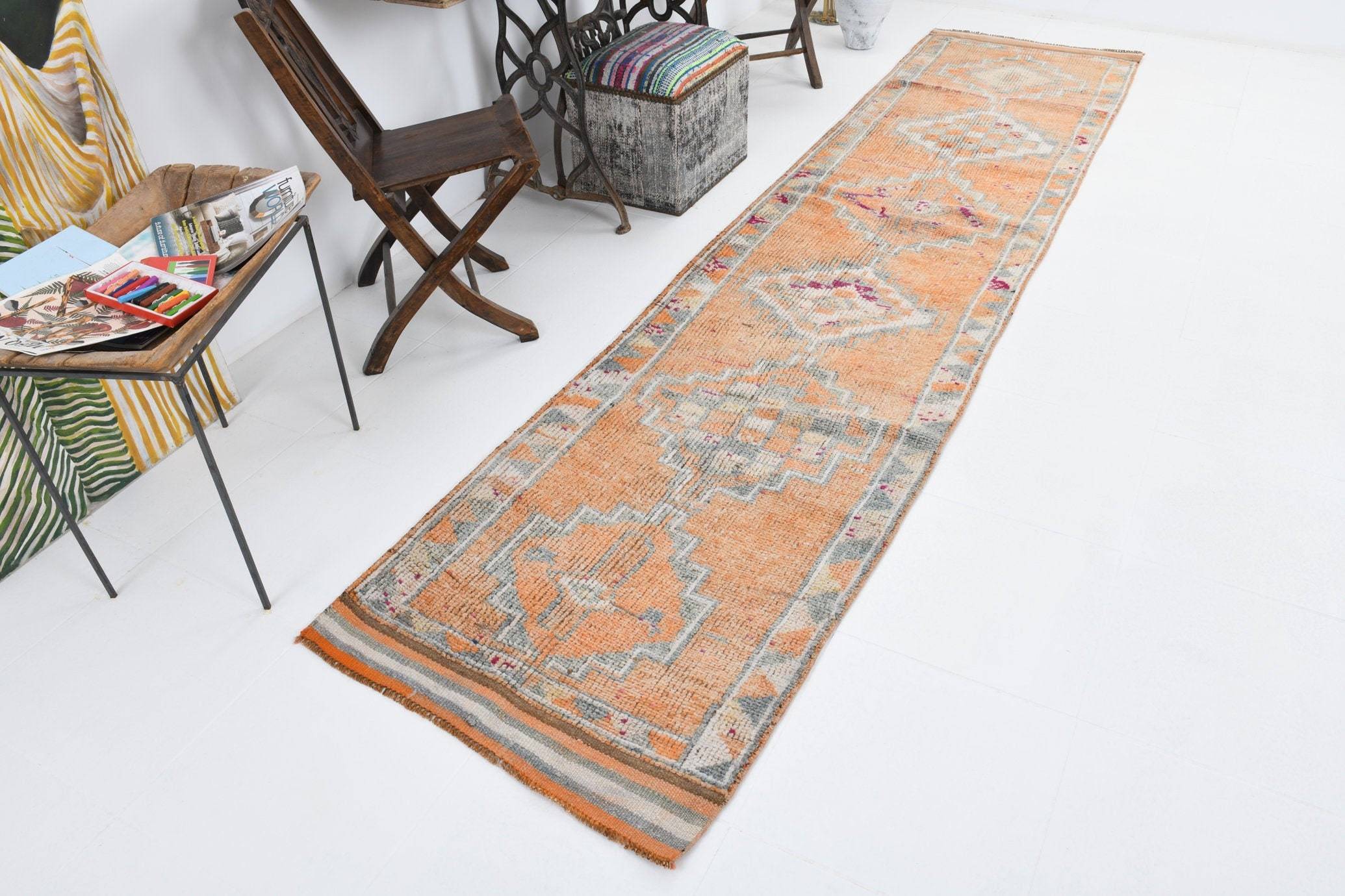 2' x 12' Vintage rug, Cotton Vintage rug, Dorm Vintage rug, Entryway-Hallway Vintage rug, Geometric Vintage rug, Kitchen-Dining Vintage rug, Living Room Vintage rug, Office Vintage rug, Orange Vintage rug, Rustic-Primitive Vintage rug, Vintage Herki, Wool Vintage rug, Vintage rug