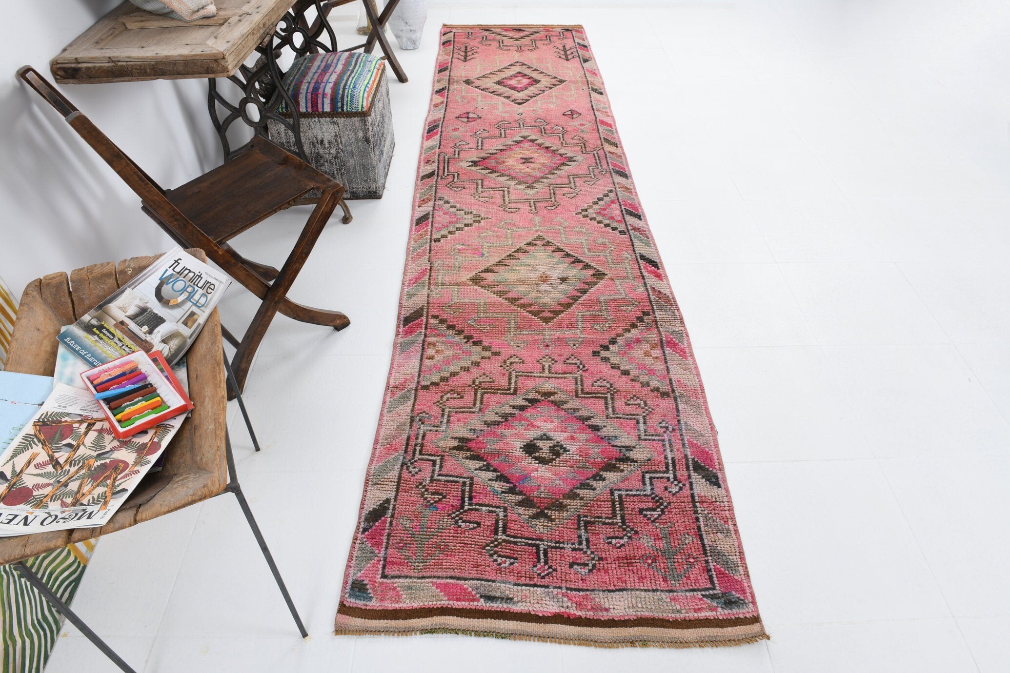 2' x 11' Pink Turkish Vintage Herki Rug  |  RugReform