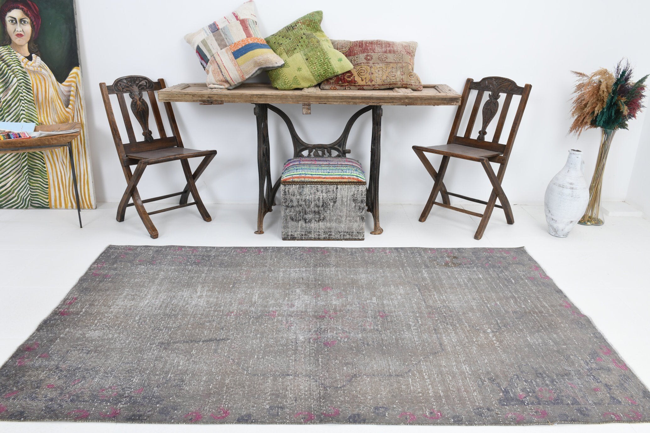 4' x 7' Vintage rug, Abstract Vintage rug, Cotton Vintage rug, Dorm Vintage rug, Kids Vintage rug, Kitchen-Dining Vintage rug, Living Room Vintage rug, Multi Color Vintage rug, Office Vintage rug, Rustic-Primitive Vintage rug, Vintage, Wool Vintage rug, Vintage rug