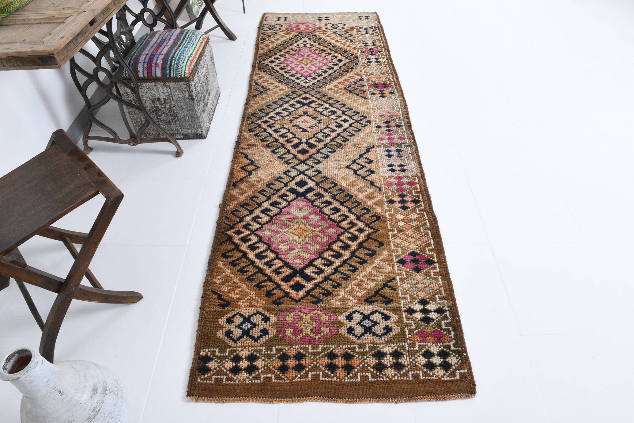 2' x 9' Brown Turkish Vintage Herki Rug  |  RugReform