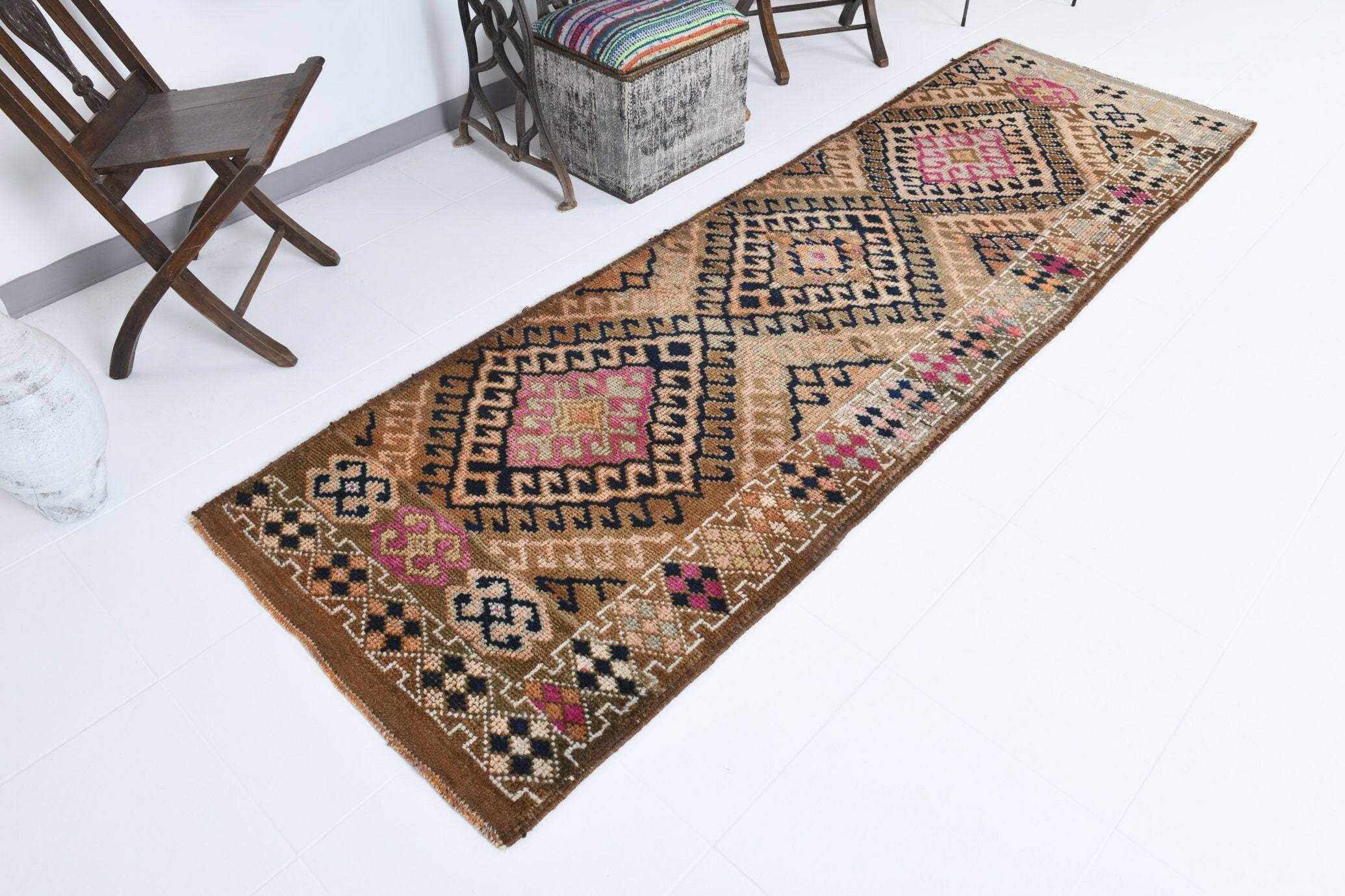 2' x 9' Brown Turkish Vintage Herki Rug  |  RugReform