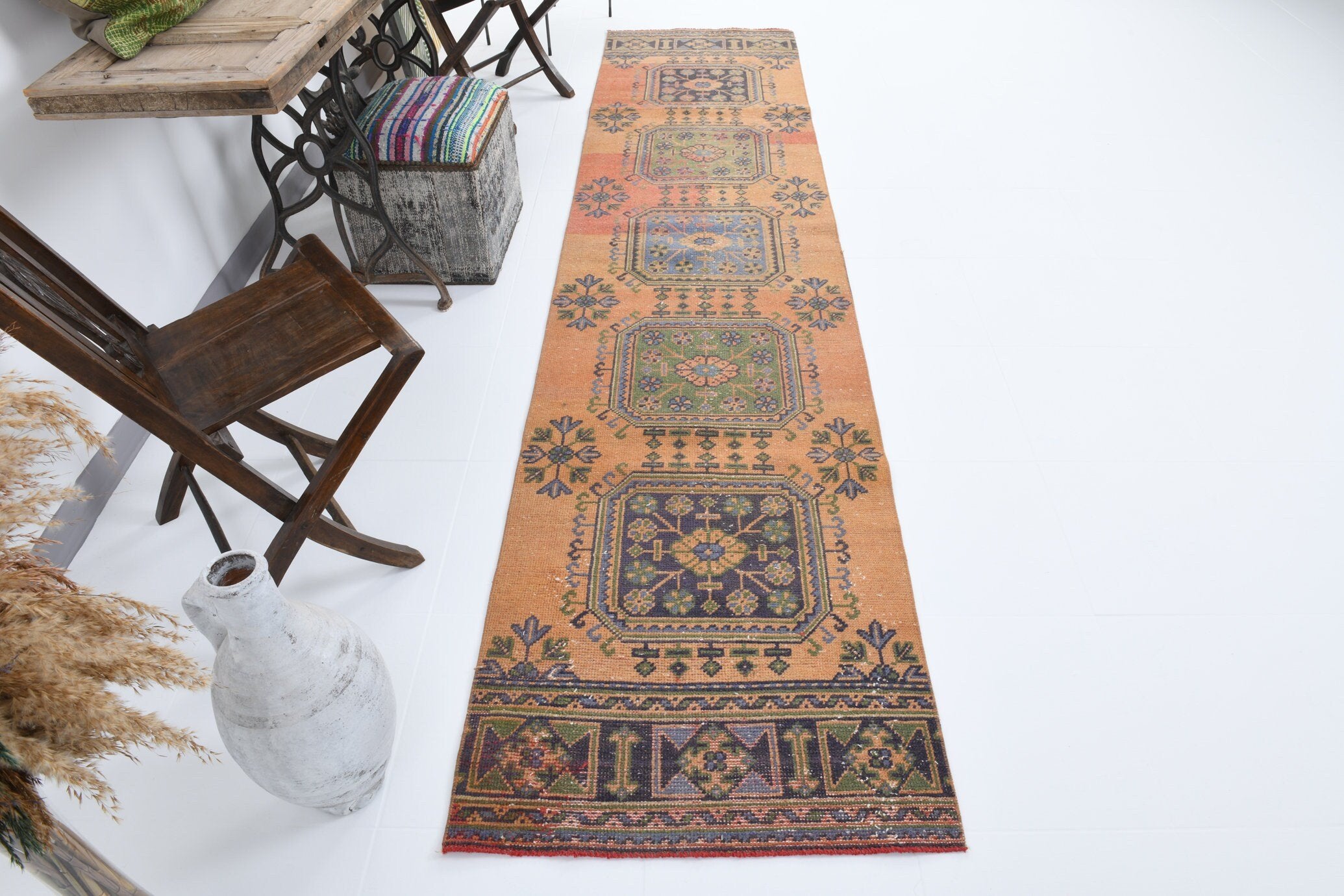 2' x 11' Vintage rug, Cotton Vintage rug, Dorm Vintage rug, Entryway-Hallway Vintage rug, Kitchen-Dining Vintage rug, Living Room Vintage rug, Office Vintage rug, Orange Vintage rug, Oriental Vintage rug, Rustic-Primitive Vintage rug, Vintage Runner, Wool Vintage rug, Vintage rug