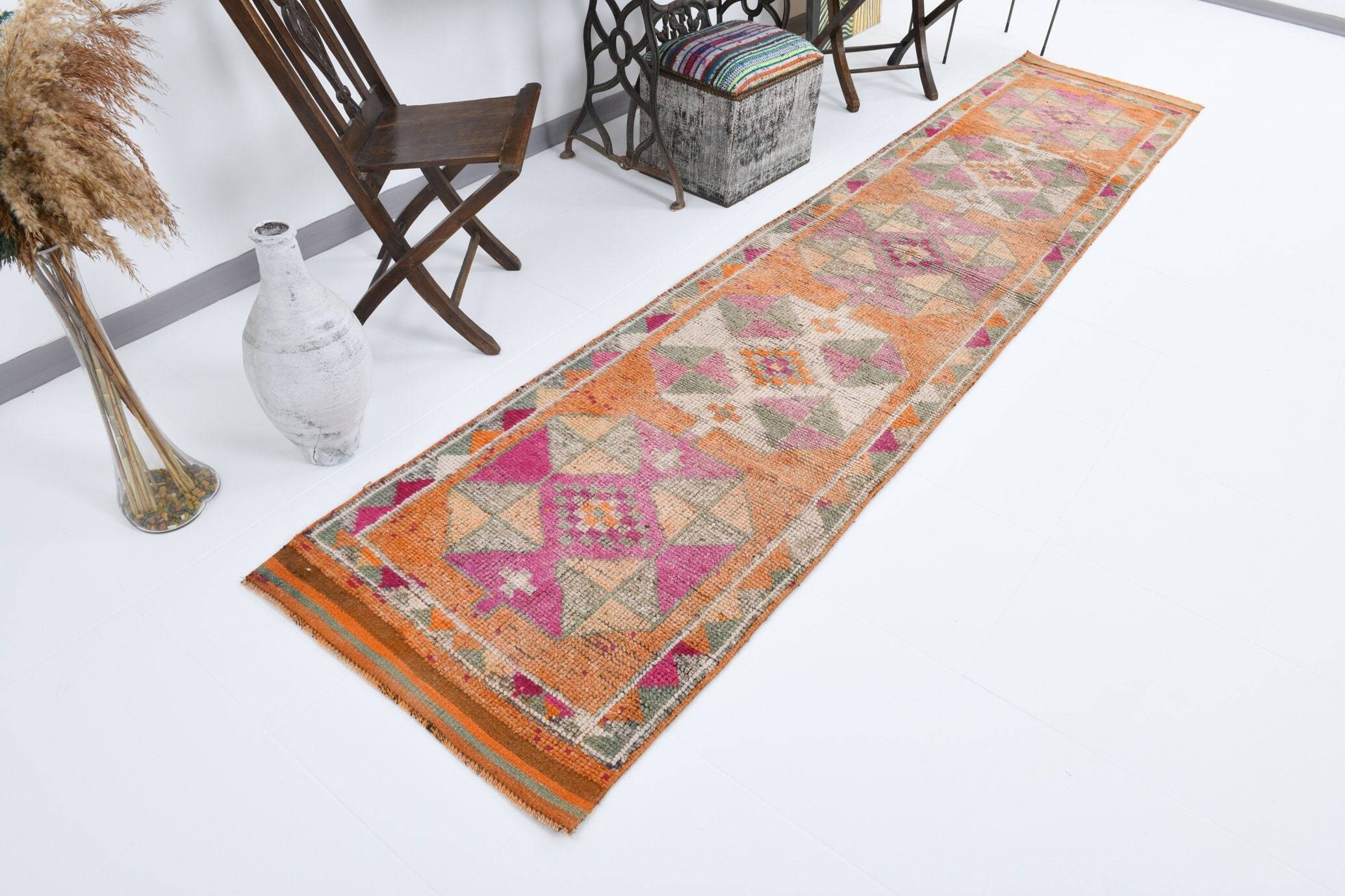 2' x 12' Vintage rug, Cotton Vintage rug, Country-Farmhouse Vintage rug, Entryway-Hallway Vintage rug, Geometric Vintage rug, Kids Vintage rug, Kitchen-Dining Vintage rug, Living Room Vintage rug, Office Vintage rug, Pink Vintage rug, Vintage Herki, Wool Vintage rug, Vintage rug