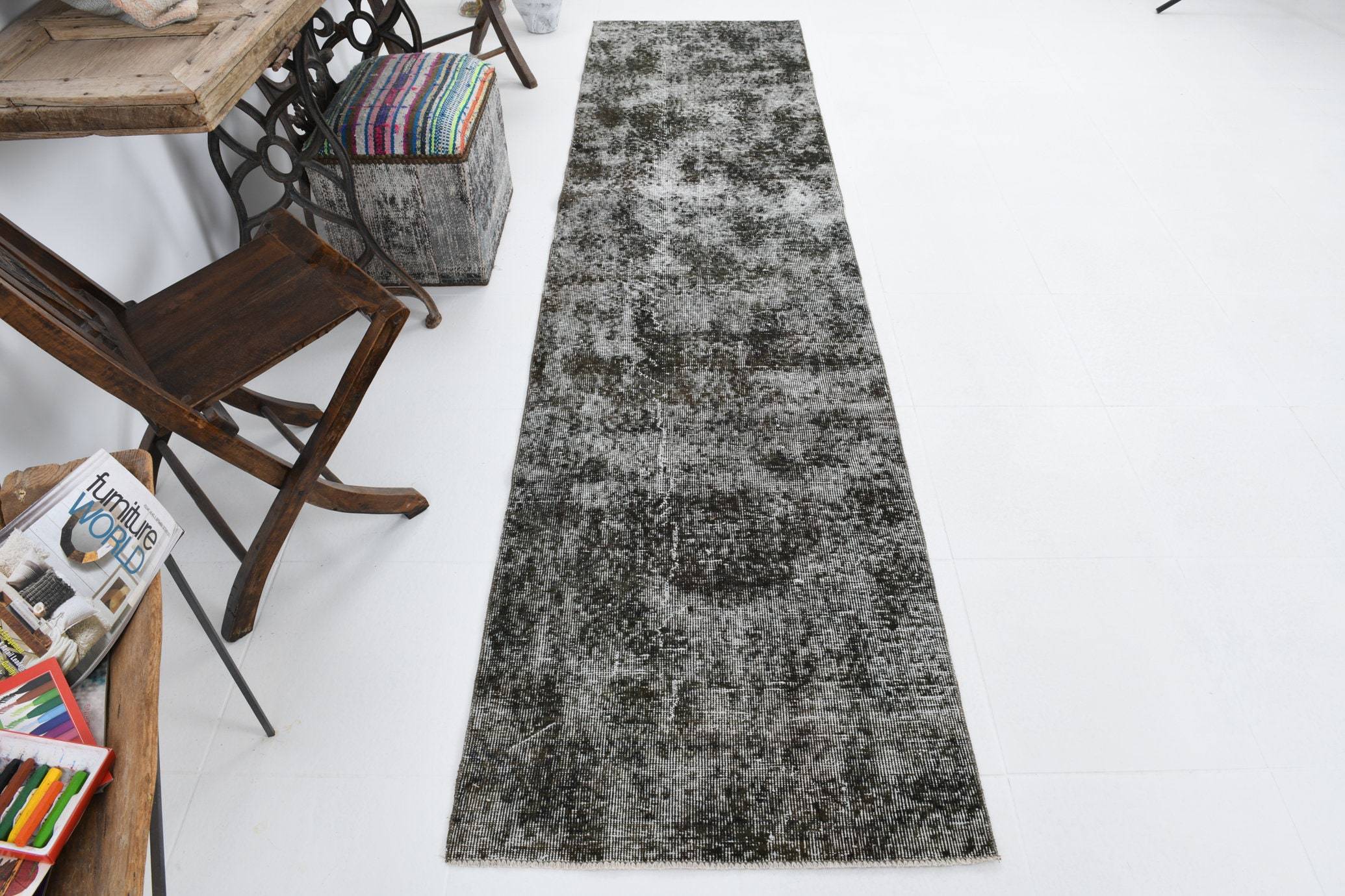 2' x 10' Black-Gray Turkish Vintage Runner Rug  |  RugReform