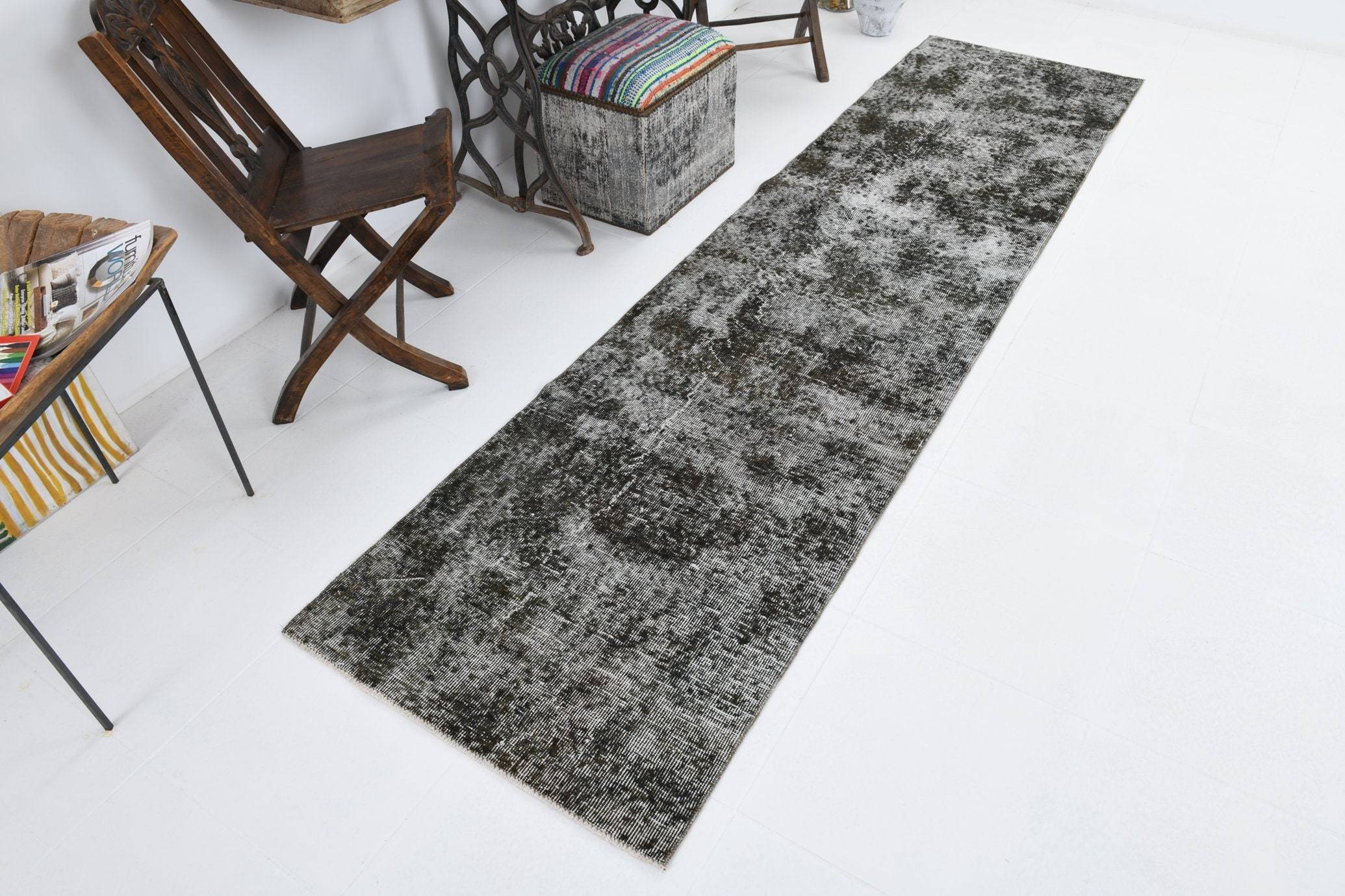 2' x 10' Black-Gray Turkish Vintage Runner Rug  |  RugReform