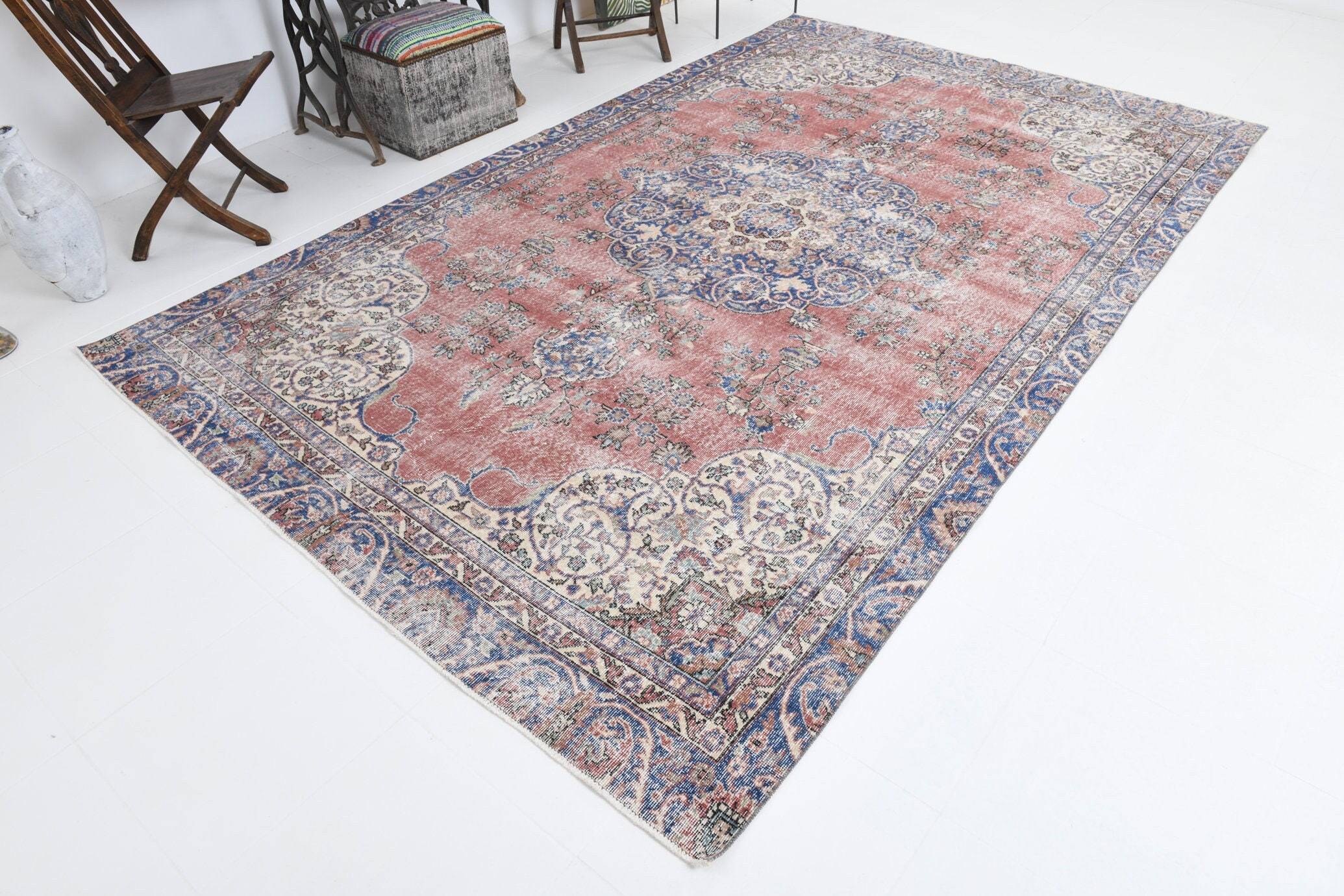 6' x 11' Vintage rug, Blue Vintage rug, Cotton Vintage rug, Dorm Vintage rug, Kids Vintage rug, Kitchen-Dining Vintage rug, Living Room Vintage rug, Office Vintage rug, Persian Vintage rug, Retro Vintage rug, Vintage, Wool Vintage rug, Vintage rug