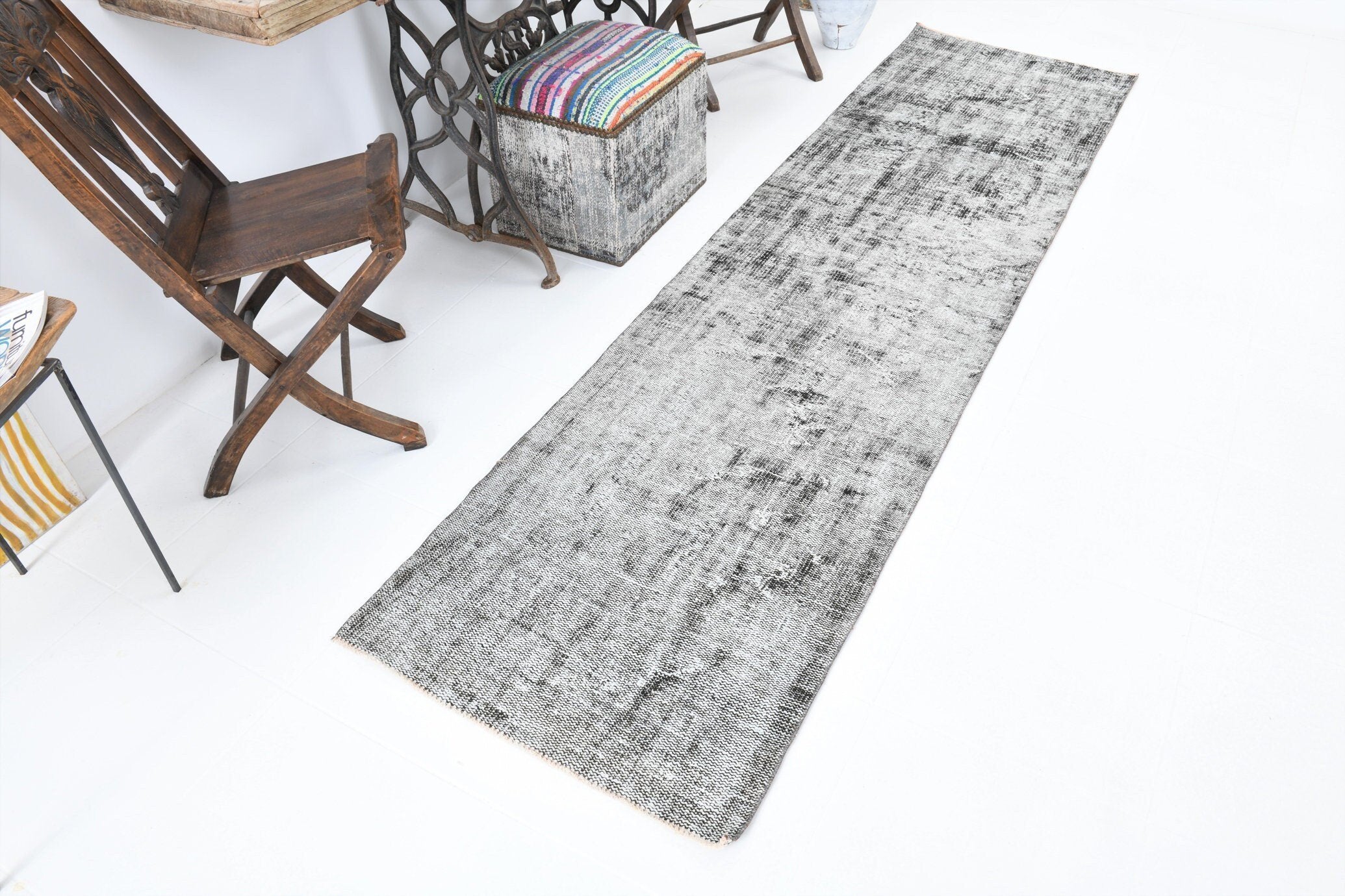 2' x 9' Black-Gray Turkish Vintage Runner Rug  |  RugReform