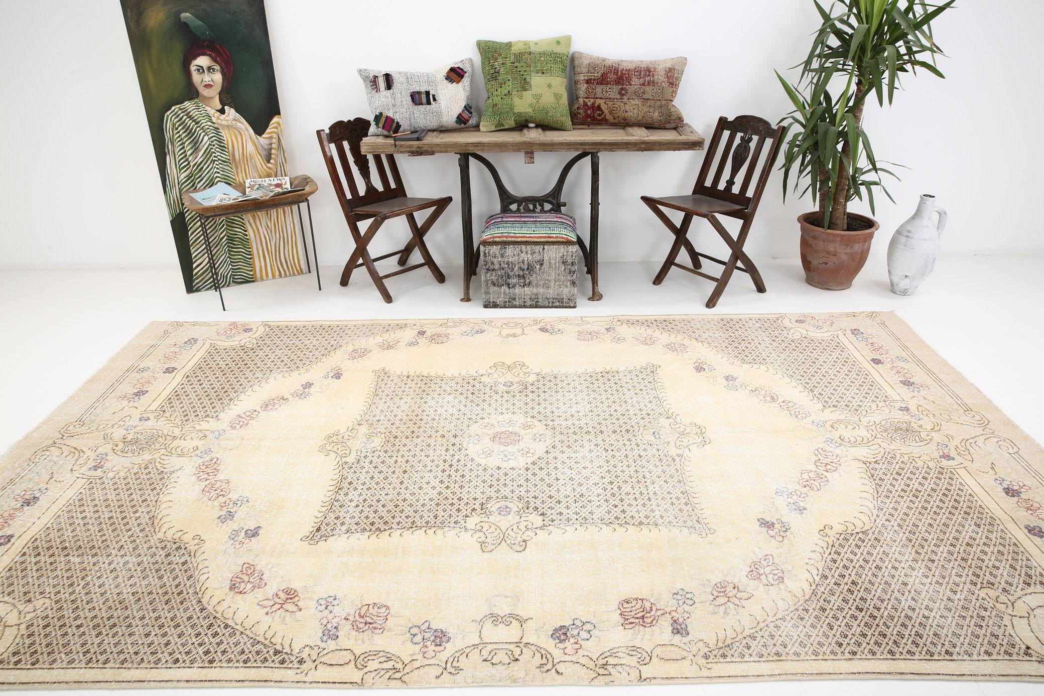 6' x 12' Tan-Ivory Turkish Vintage Rug  |  RugReform