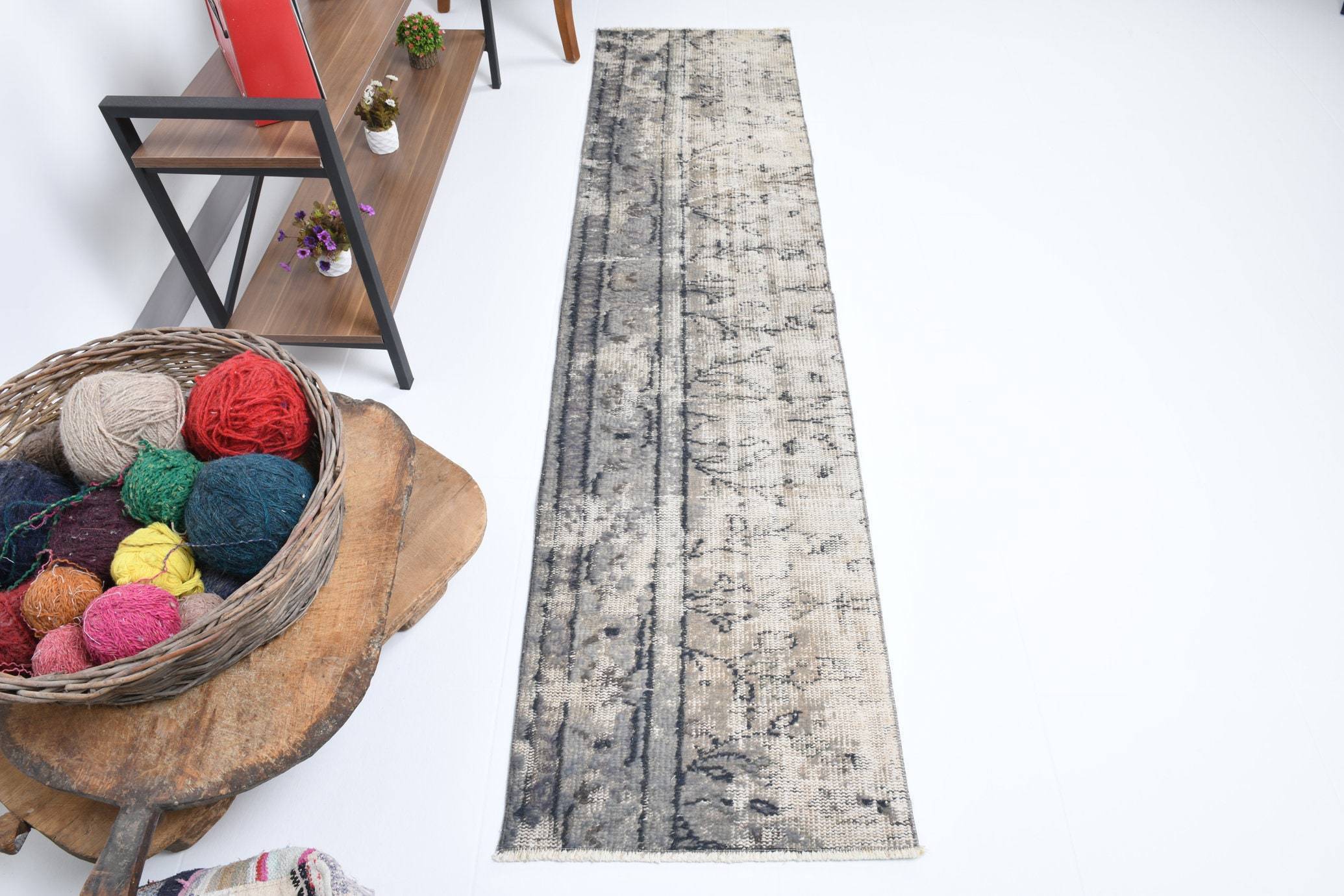 1' x 7' Black-Gray Turkish Vintage Runner Rug  |  RugReform