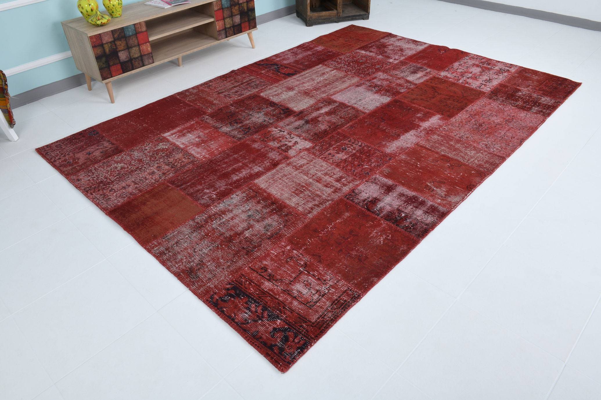 6' x 9' Red Turkish Vintage Patchwork Rug  |  RugReform