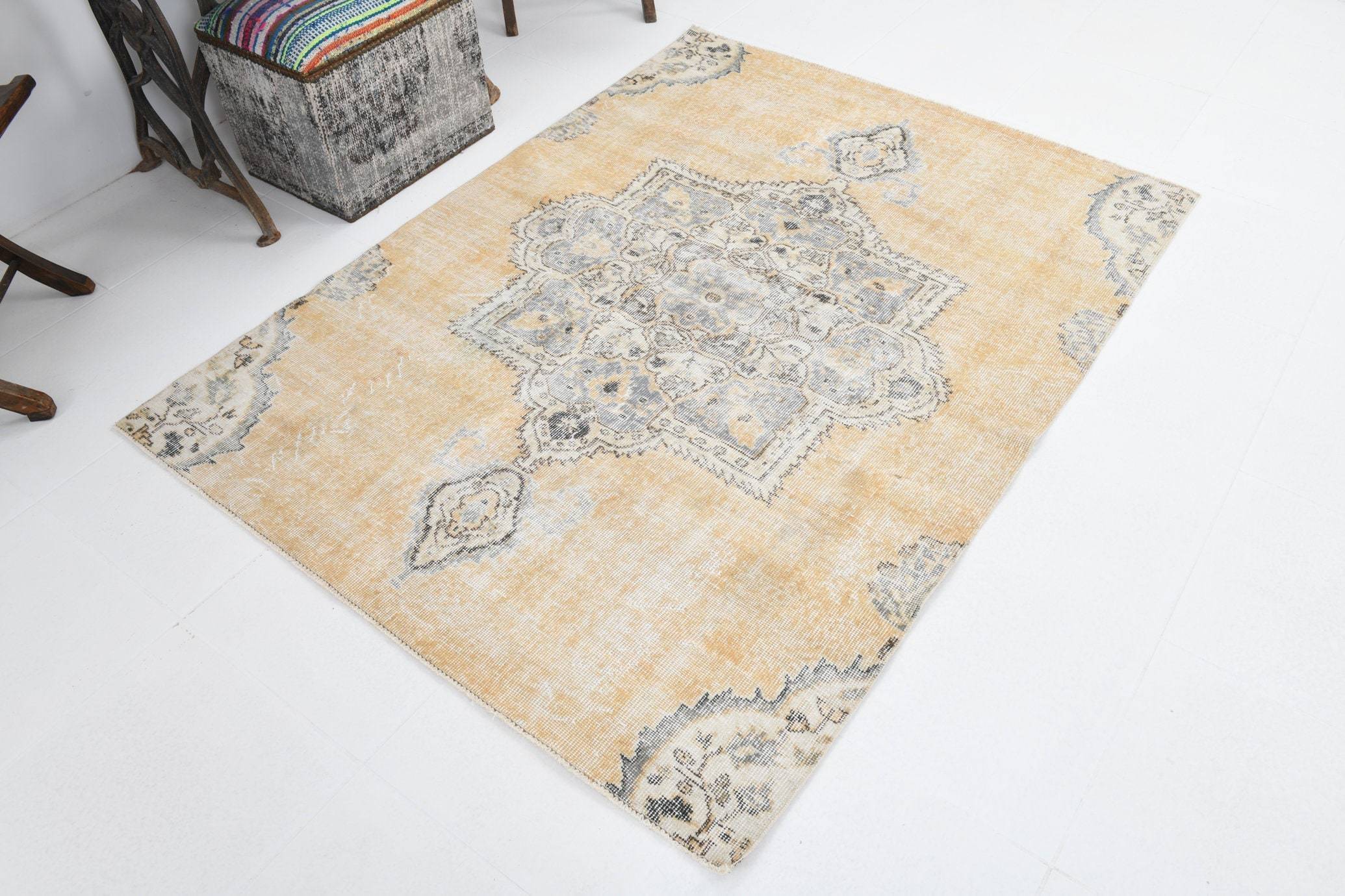 4' x 5' Yellow-Gold Turkish Vintage Rug  |  RugReform