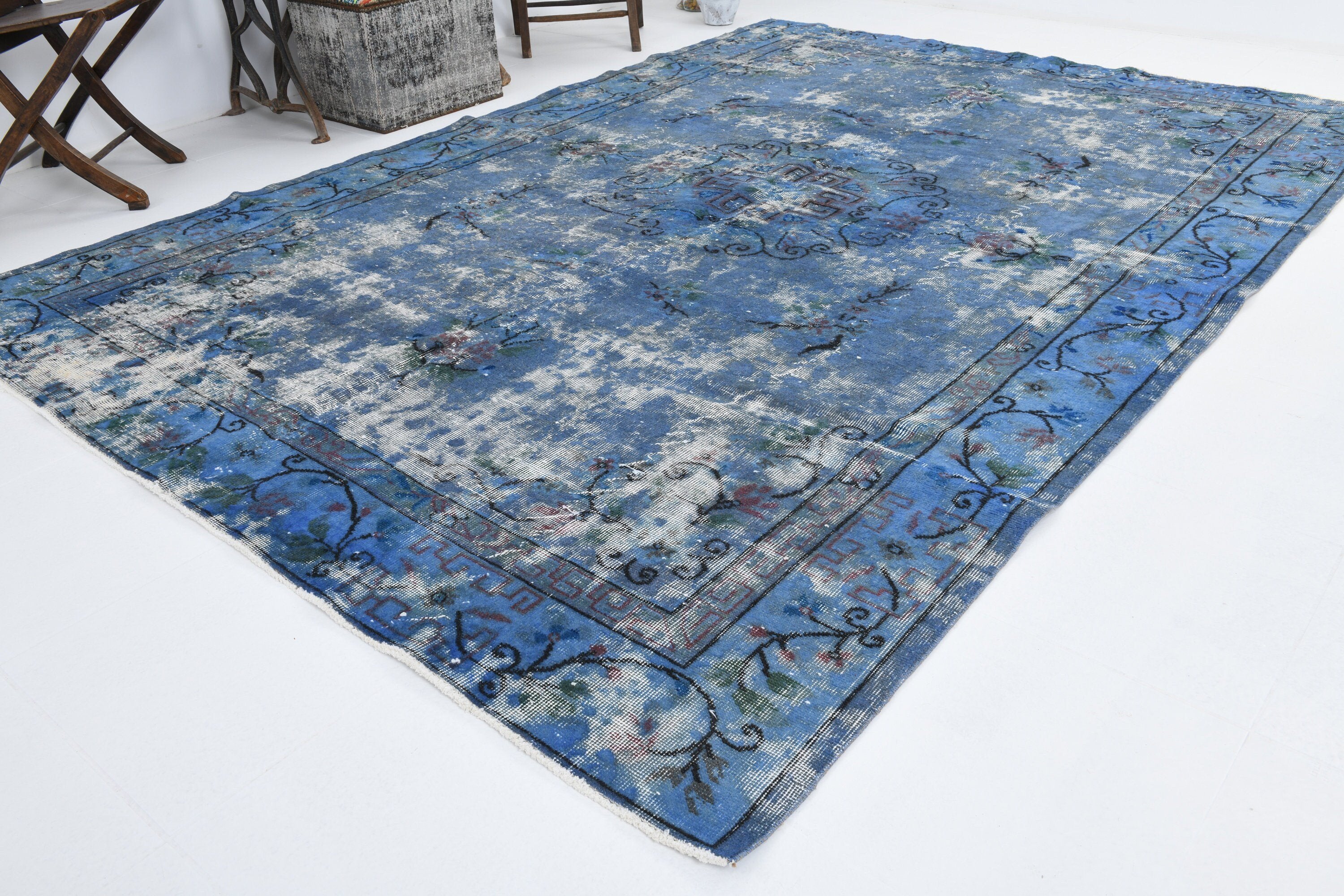 7' x 10' Blue Turkish Vintage Rug  |  RugReform