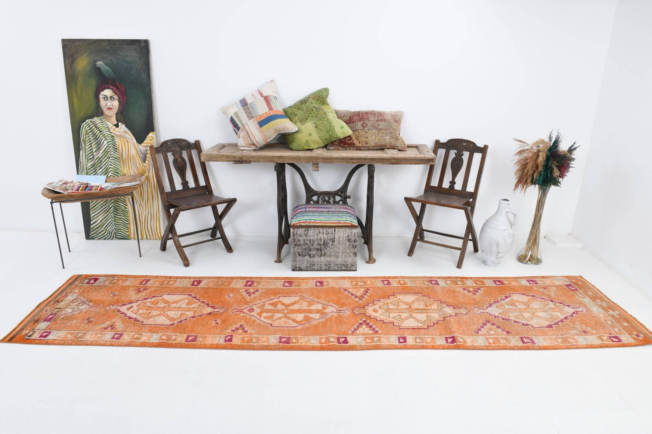 2' x 11' Orange Turkish Vintage Herki Rug  |  RugReform