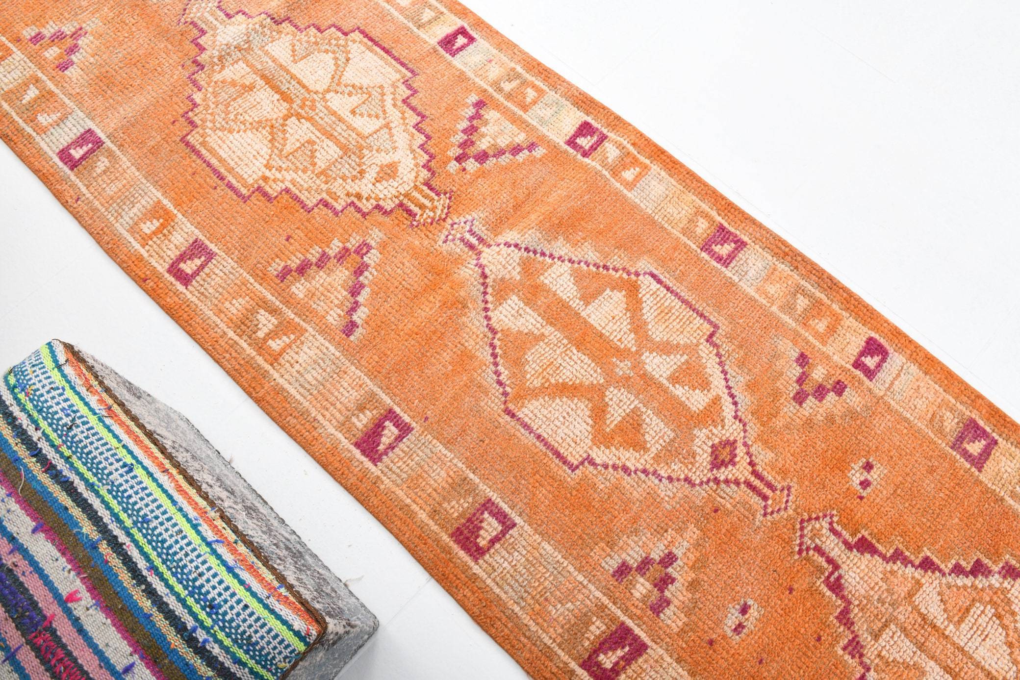 2' x 11' Orange Turkish Vintage Herki Rug  |  RugReform