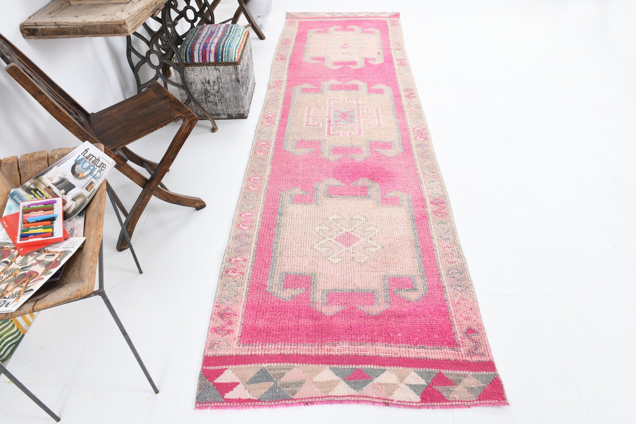 3' x 11' Pink Turkish Vintage Herki Rug  |  RugReform