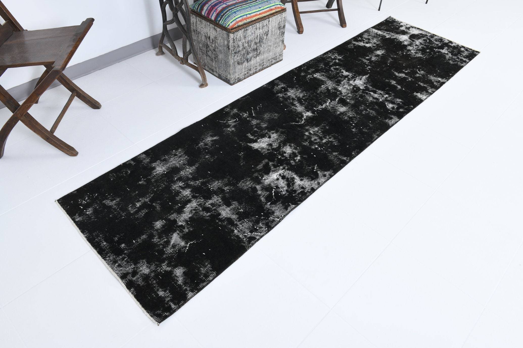 2' x 9' Black-Gray Turkish Vintage Runner Rug  |  RugReform