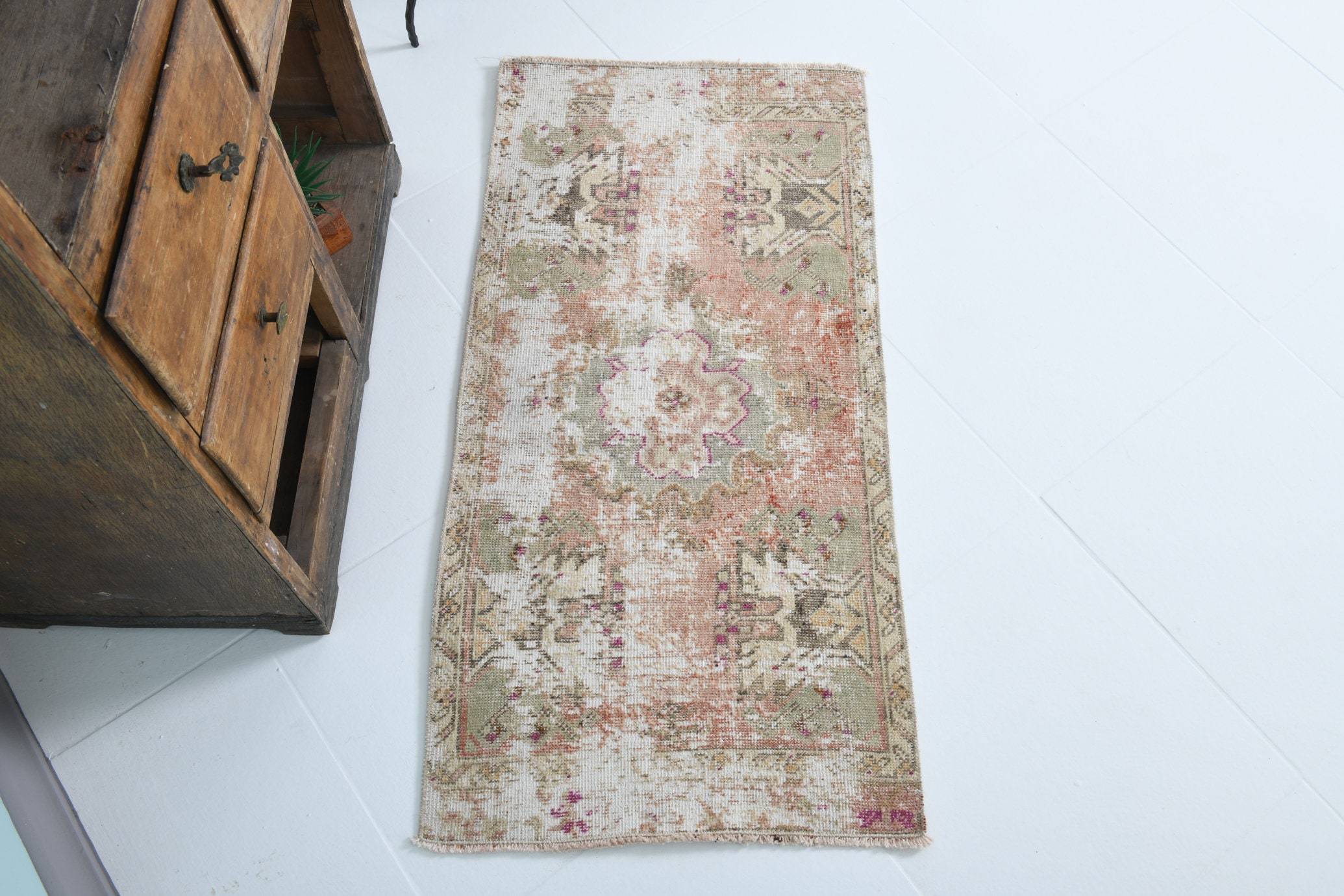 1' x 3' Green Turkish Vintage Doormat Rug  |  RugReform