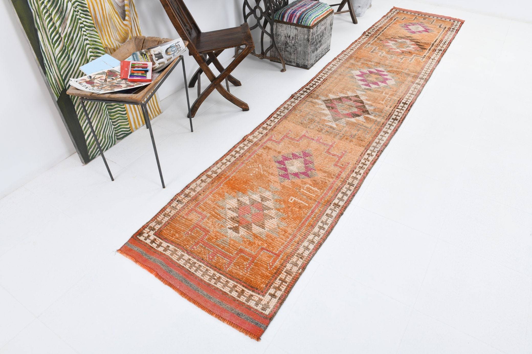 2' x 13' Orange Turkish Vintage Herki Rug  |  RugReform